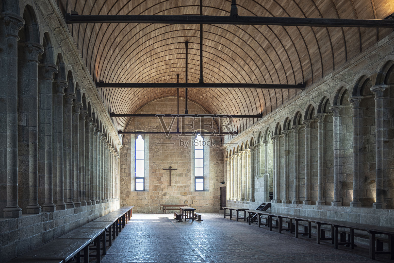 圣米歇尔山修道院的内部照片摄影图片