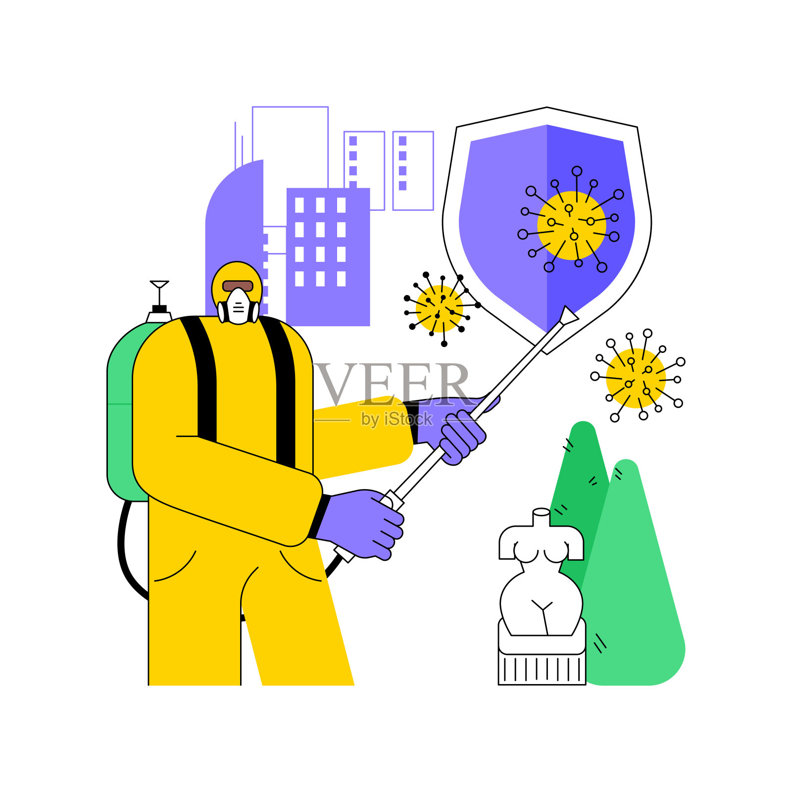 公共场所消毒抽象概念矢量插图。设计元素图片