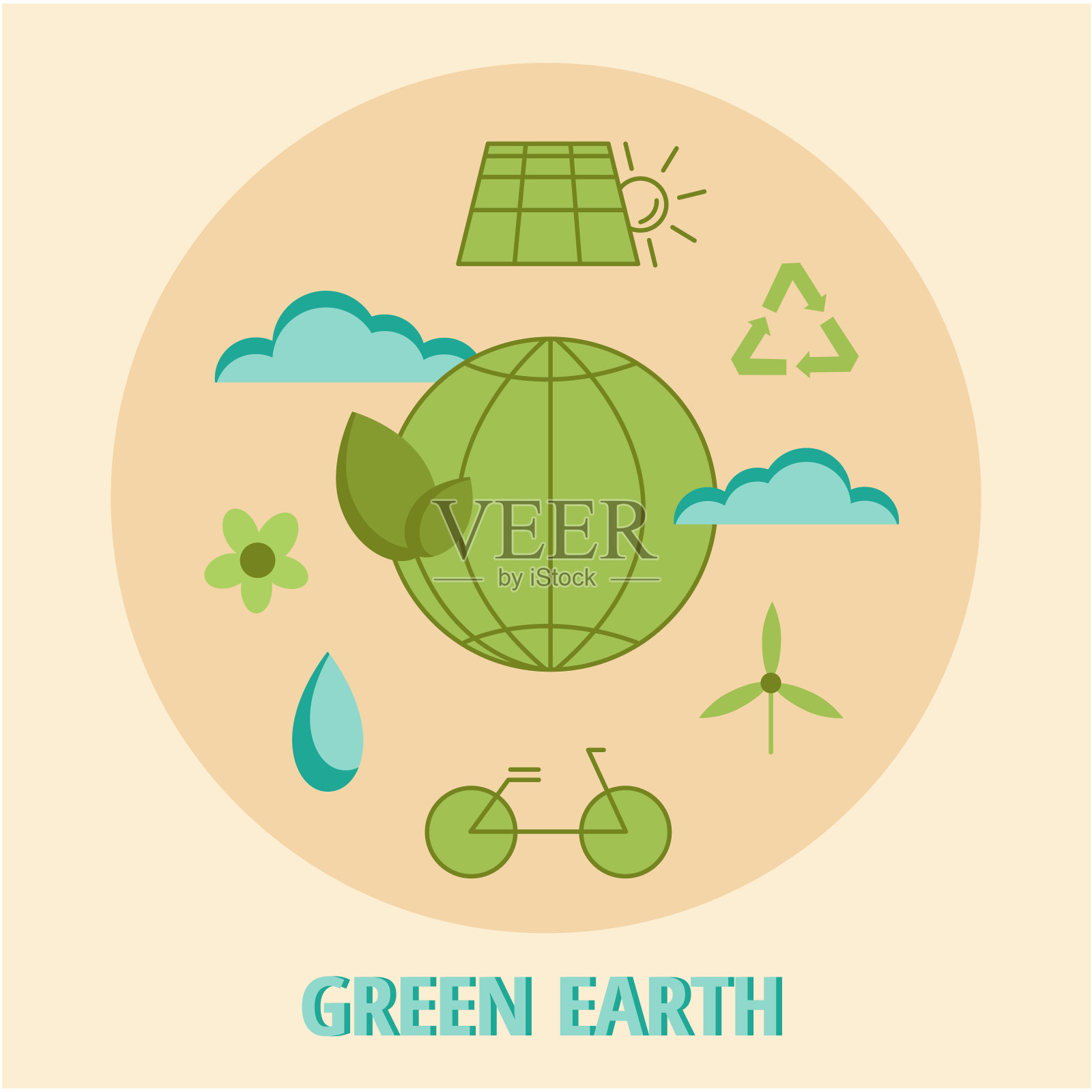 绿色地球。矢量平面插图环境。图标保护自然，节约能源。走绿色。环保。拯救地球。生态旗帜。EPS10插画图片素材