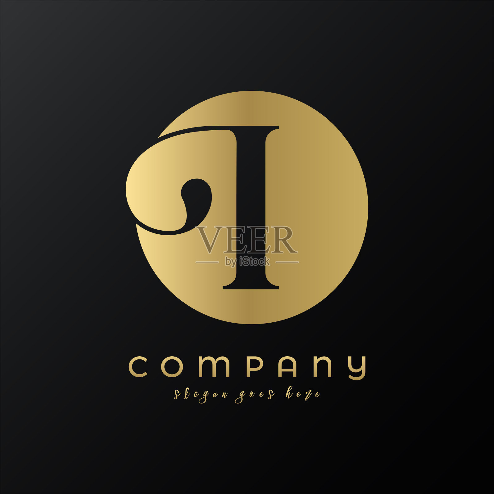 抽象圆金高档豪华字母I标志设计插画图片素材
