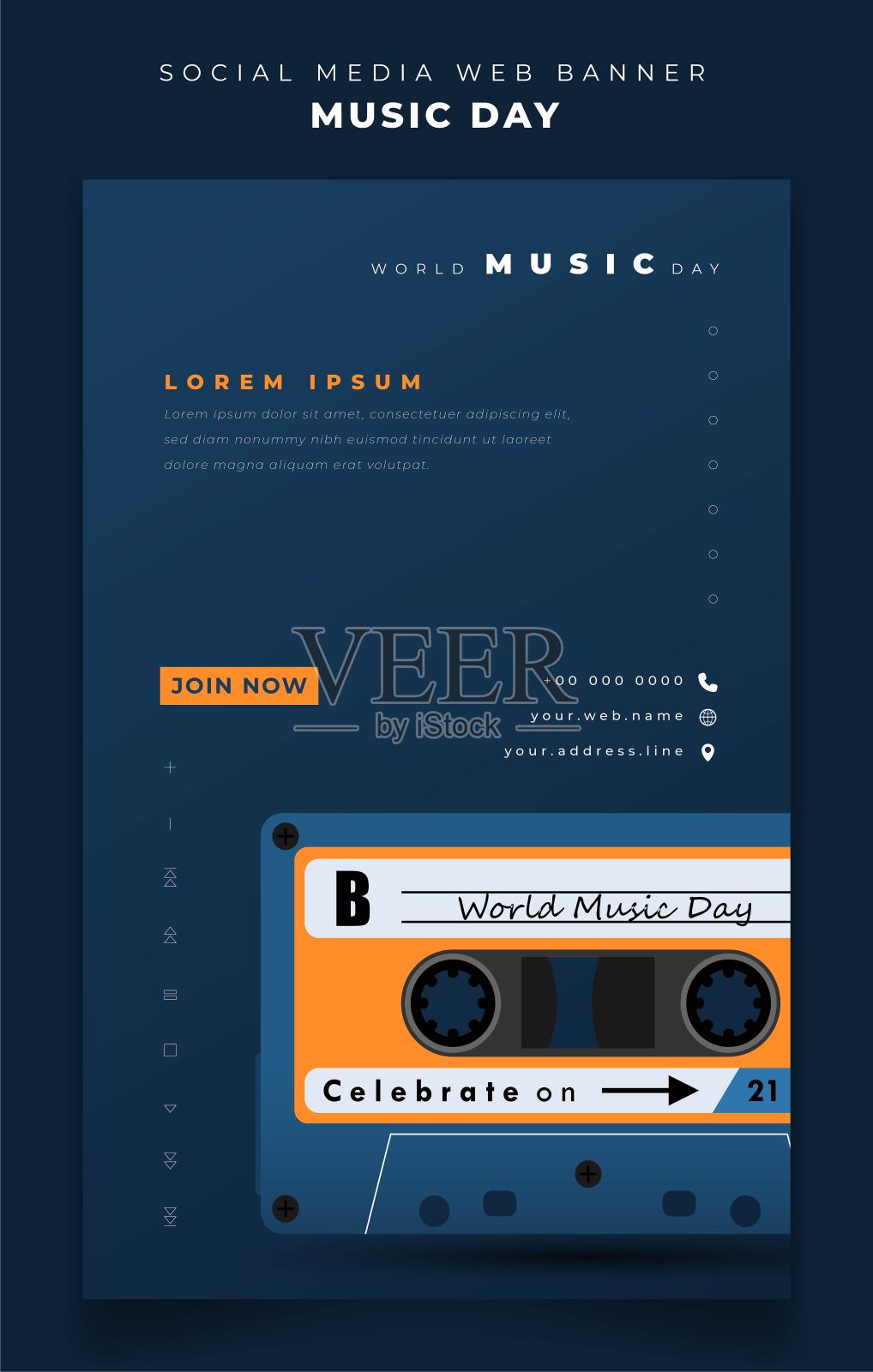 肖像横幅与蓝色背景磁带设计世界音乐日设计插画图片素材