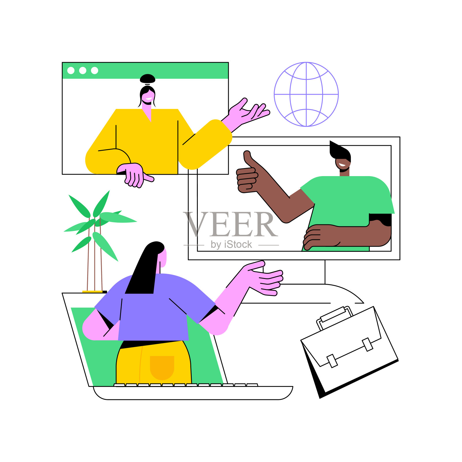 在线meetup抽象概念矢量插图。插画图片素材