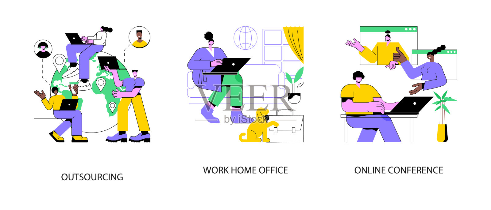 距离工作抽象概念向量插图。设计元素图片