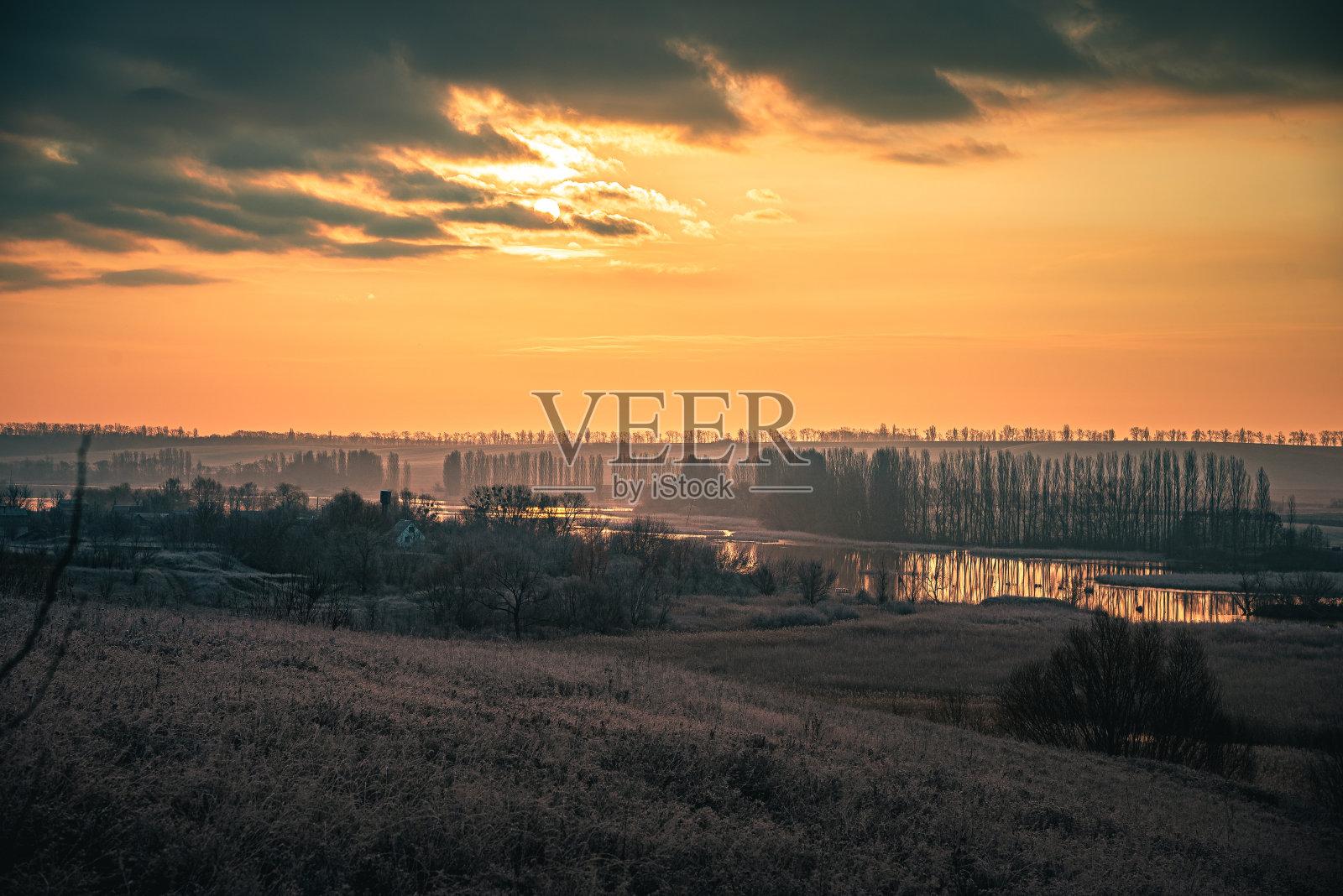 田野中的冬日清晨照片摄影图片