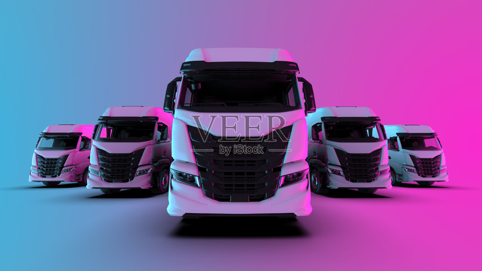 粉红色和蓝色背景的卡车车队照片摄影图片