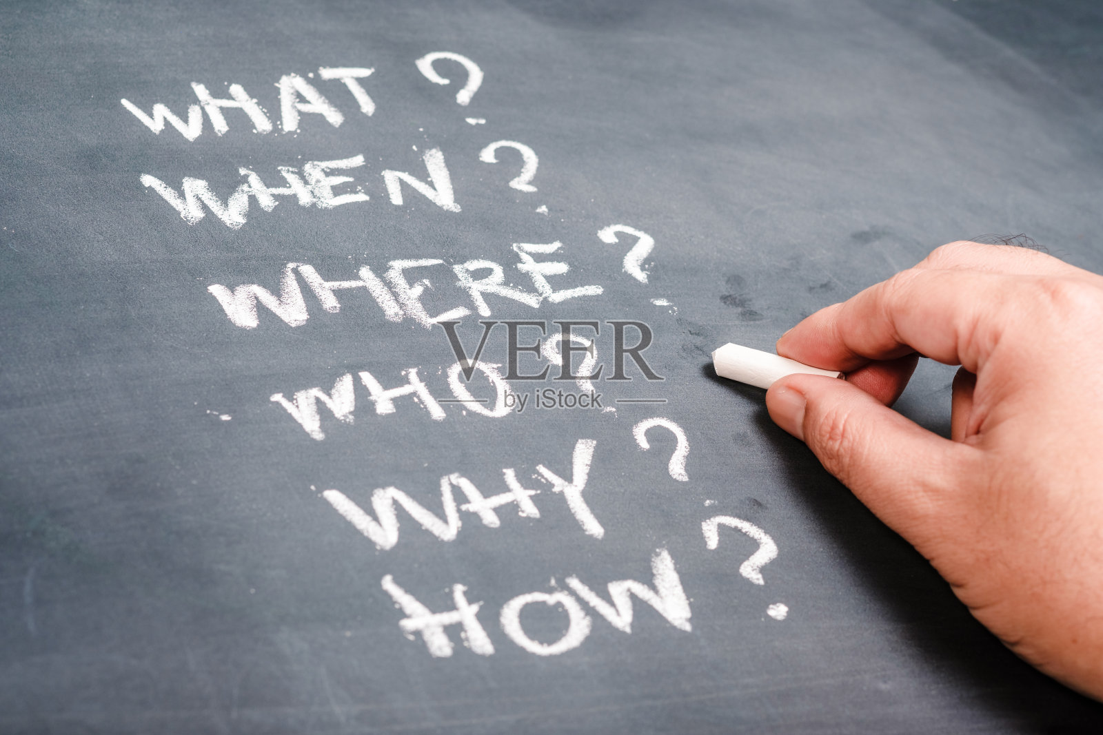 对黑板上的单词提出疑问照片摄影图片