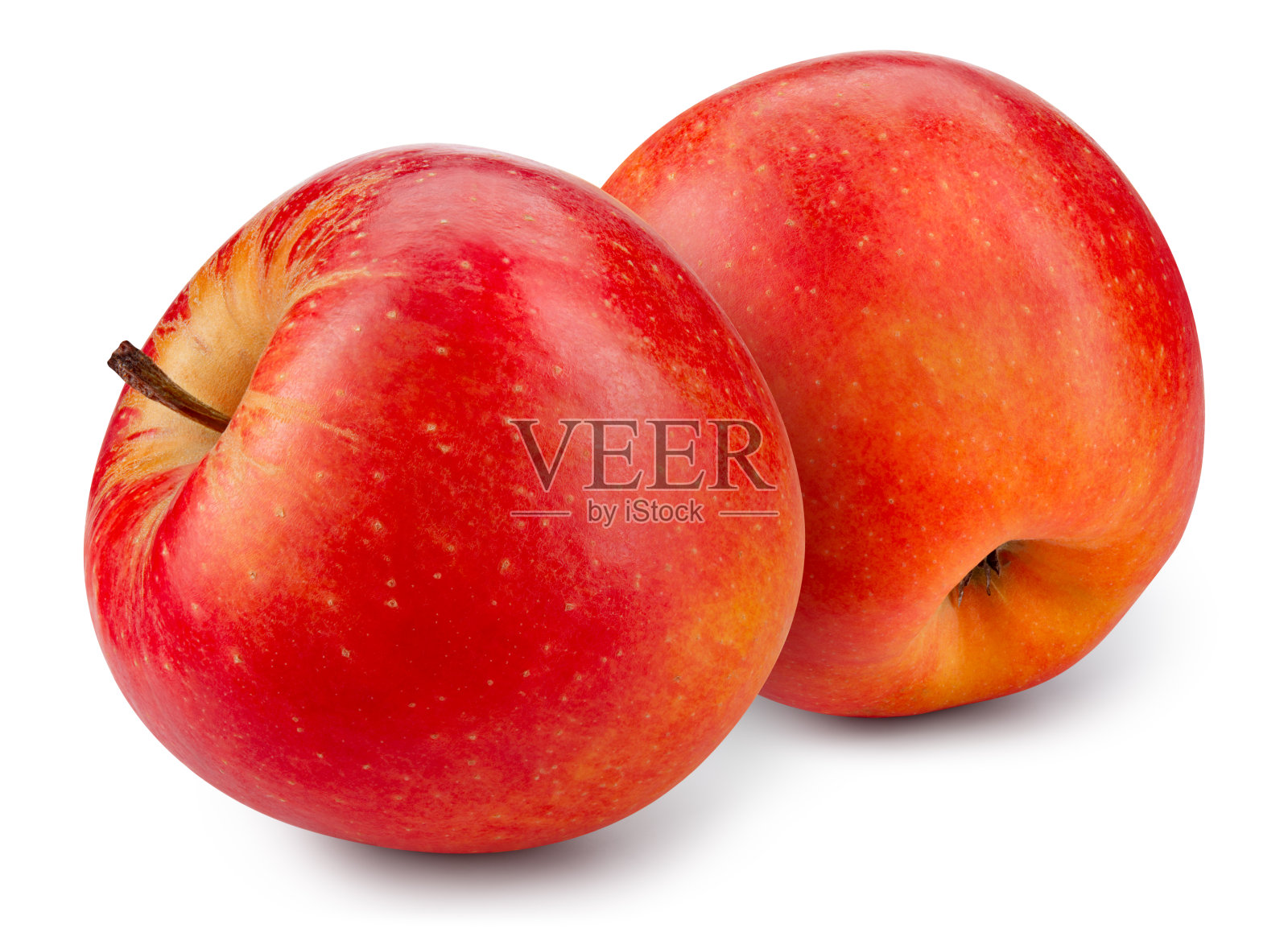 红苹果，黄边孤立。两个苹果在白色的背景。带有剪切路径的红色应用程序。全景深。照片摄影图片