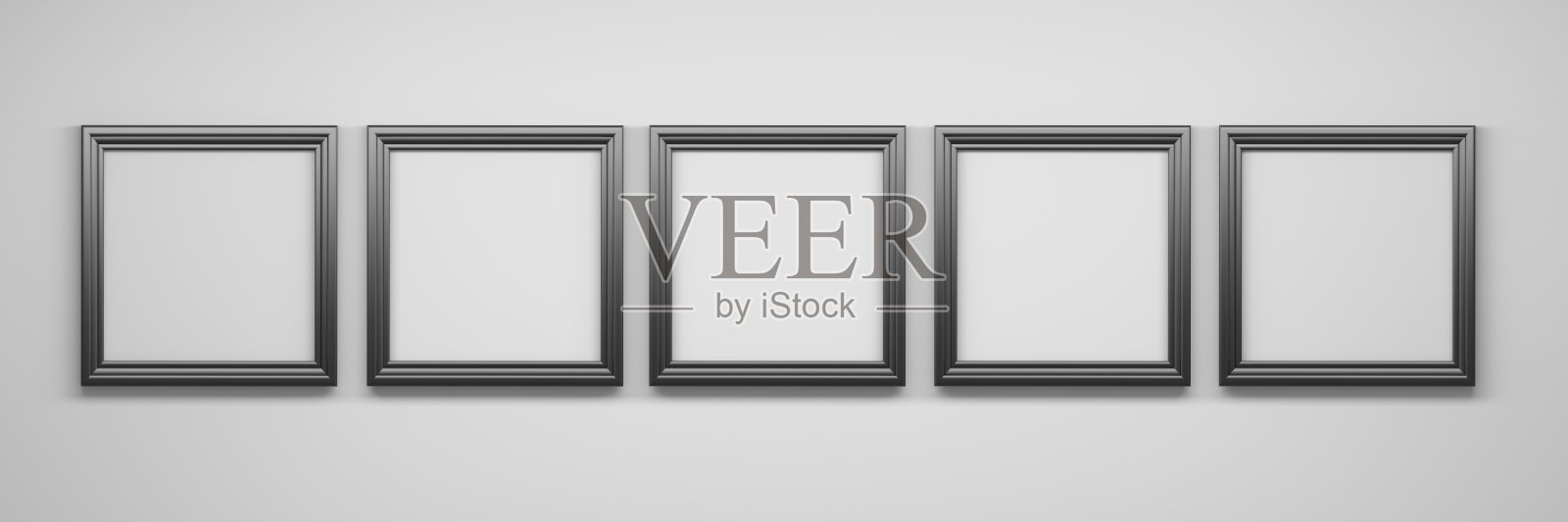 在白色背景上与五个黑色正方形框架的宽横幅照片摄影图片