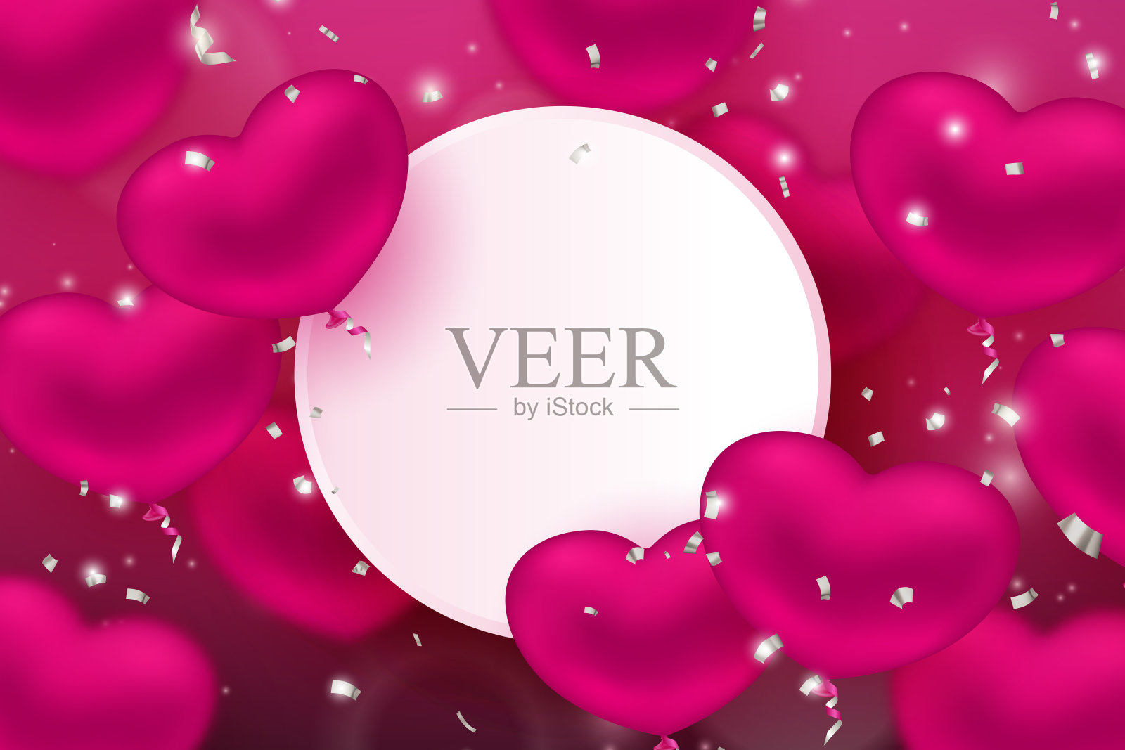 3D红粉色爱心和银色丝带照片摄影图片