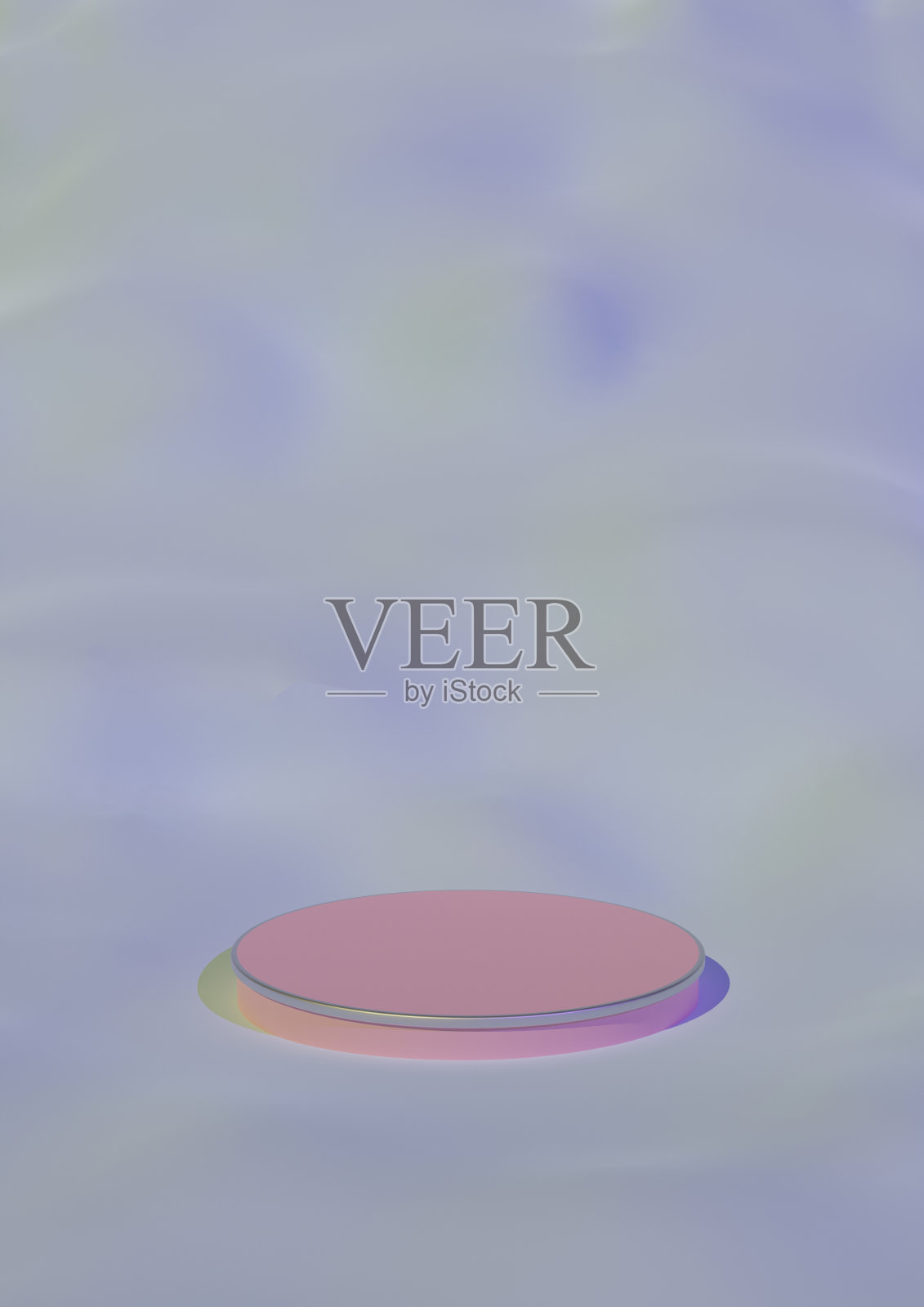 柔和的云，梦幻的产品显示紫色和黄色的背景与粉彩粉红色的讲台或化妆品产品的立场。三维渲染与柔软的抽象形状。照片摄影图片