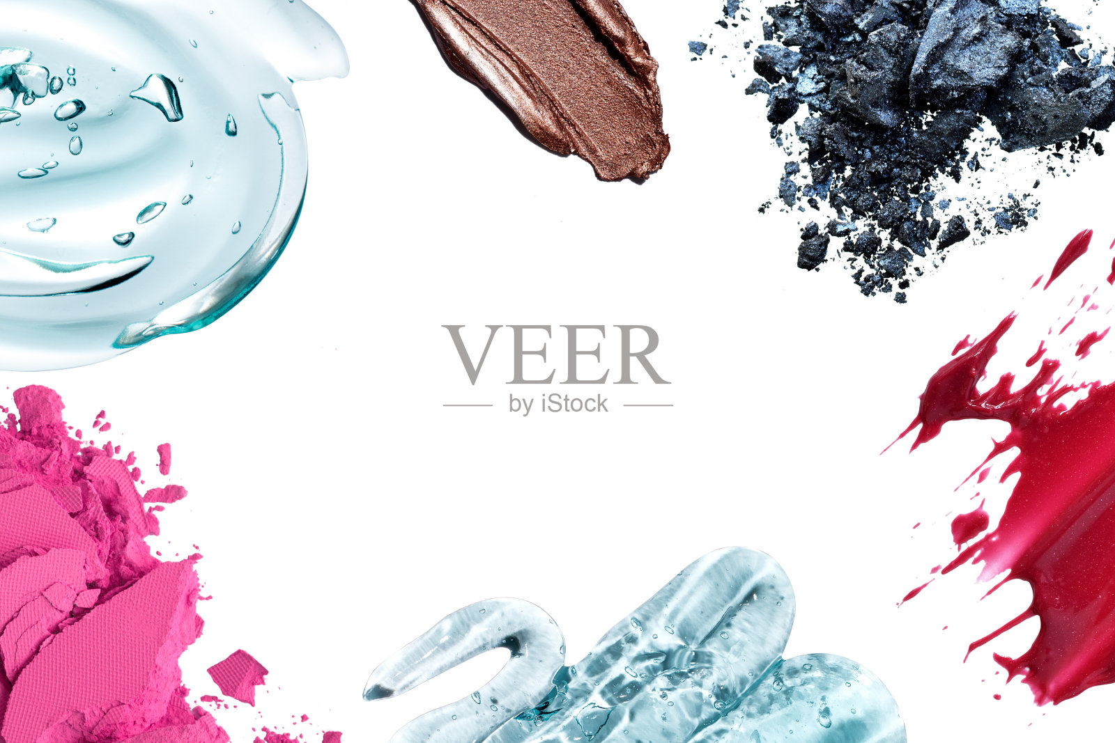 化妆品帧背景。化妆化妆品和口红孤立在白色背景的横幅或推广照片摄影图片