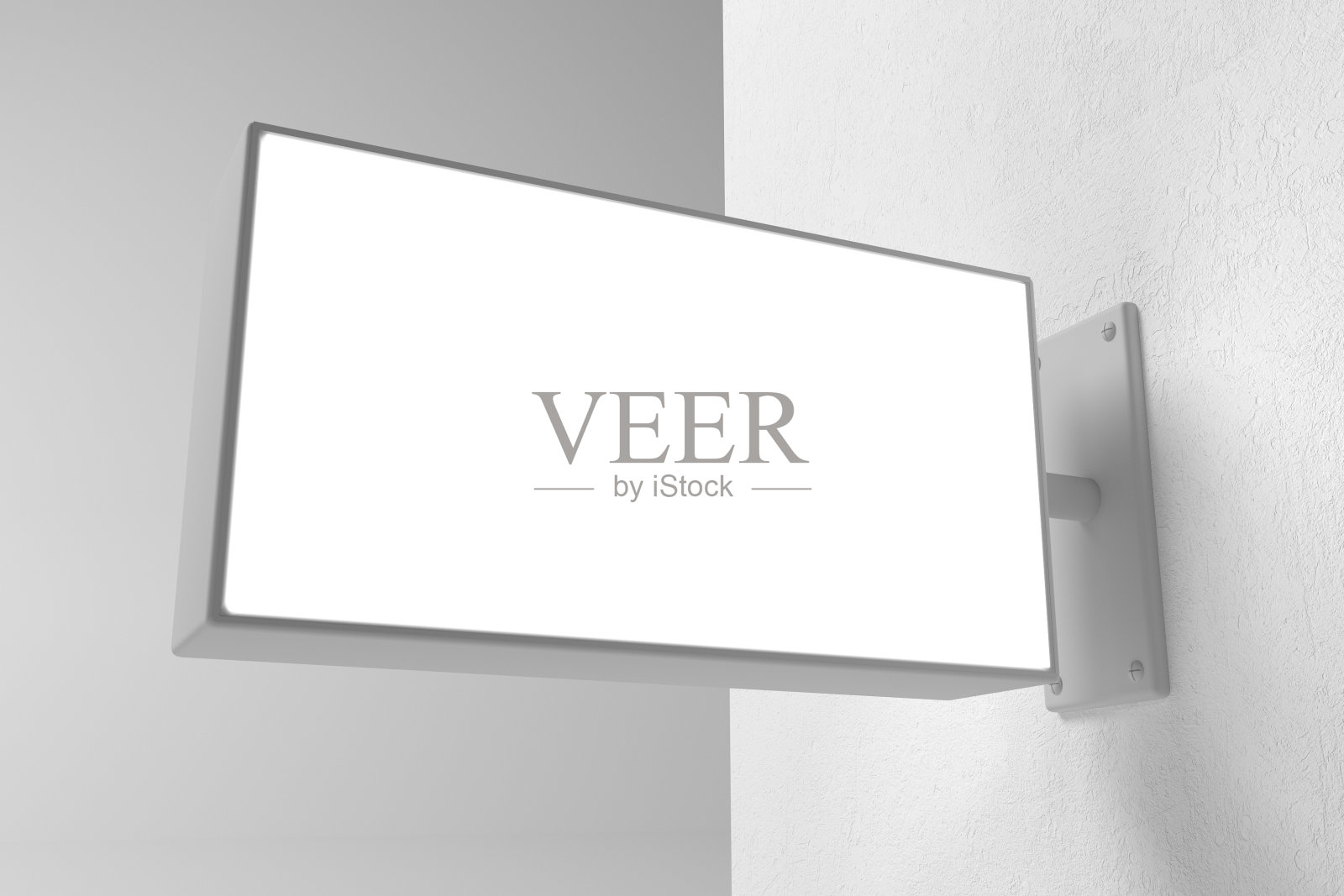 三维渲染的挂墙标志，矩形广告牌，在灰色背景的招牌照片摄影图片