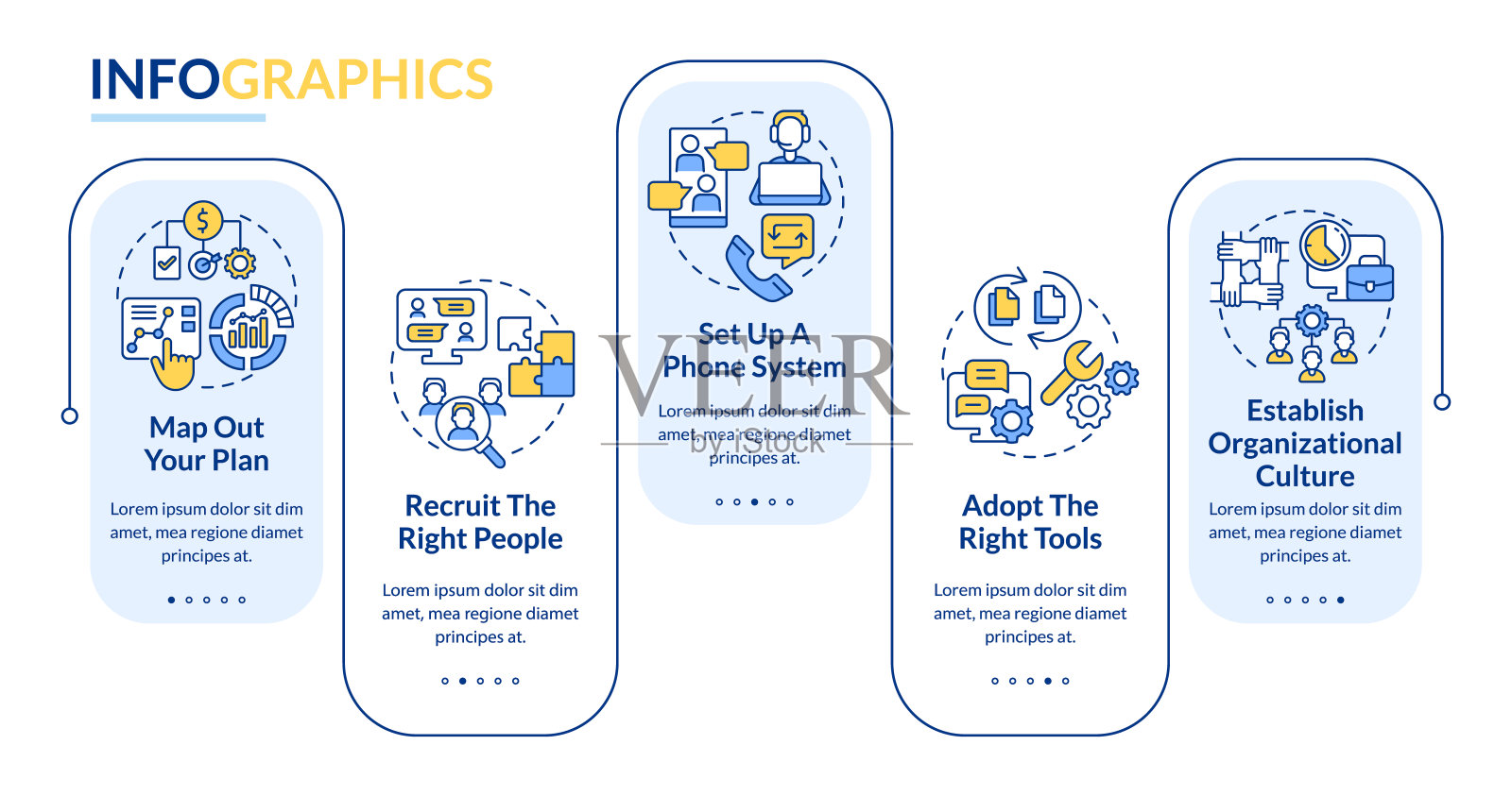 启动虚拟办公室矩形信息图模板的步骤设计模板素材
