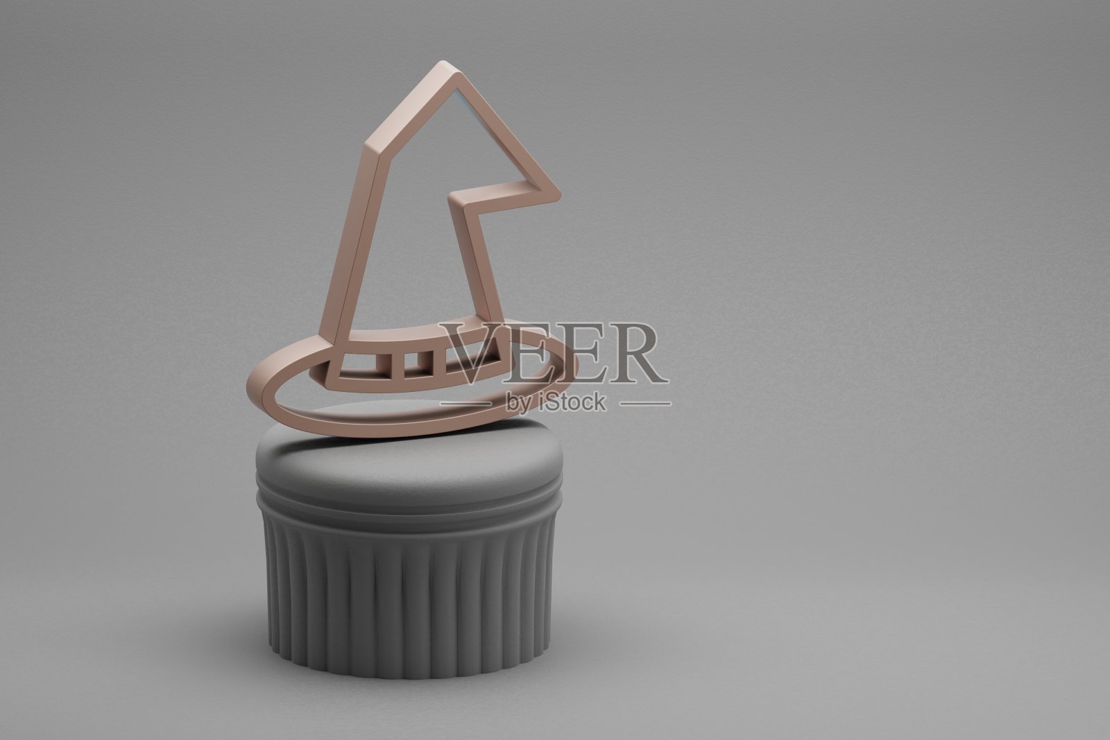 美丽的抽象插图万圣节的帽子符号图标在一个柱站和美妙的背景。3 d渲染插图。背景图案设计。照片摄影图片