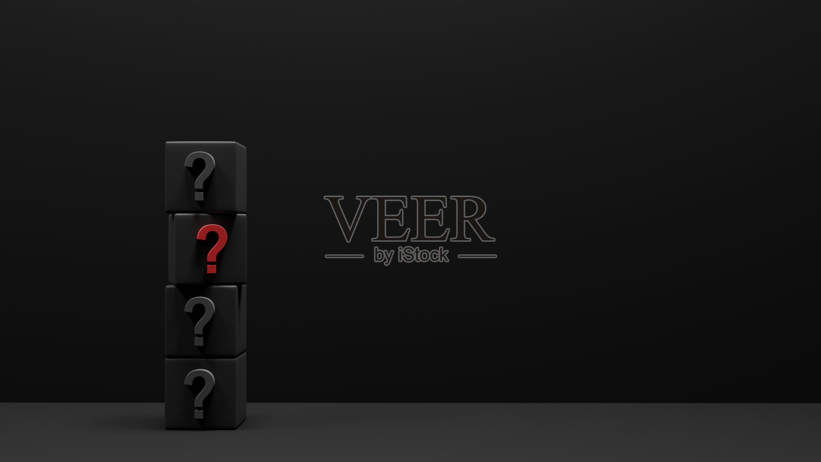 黑色立方体与符号问号3D渲染照片摄影图片