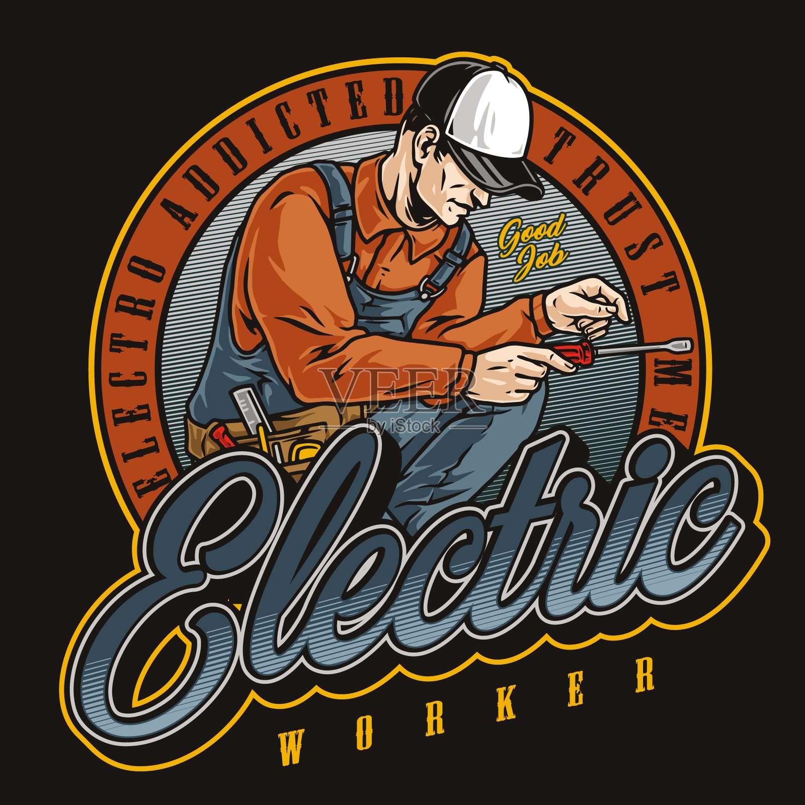 电工彩色圆形徽标题字插画图片素材