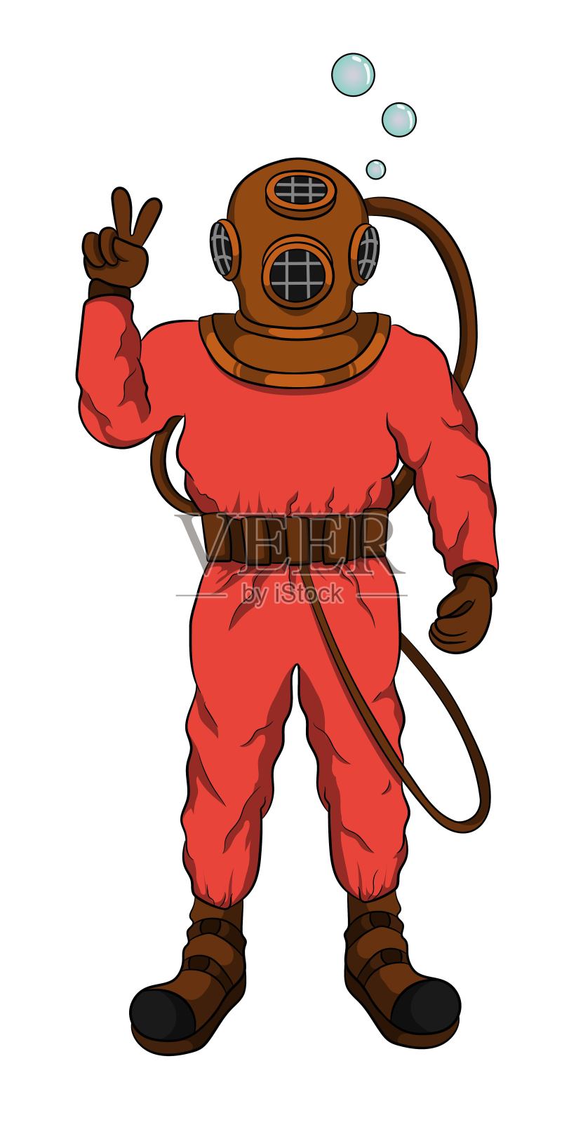 深海潜水员红色套装卡通人物插画图片素材