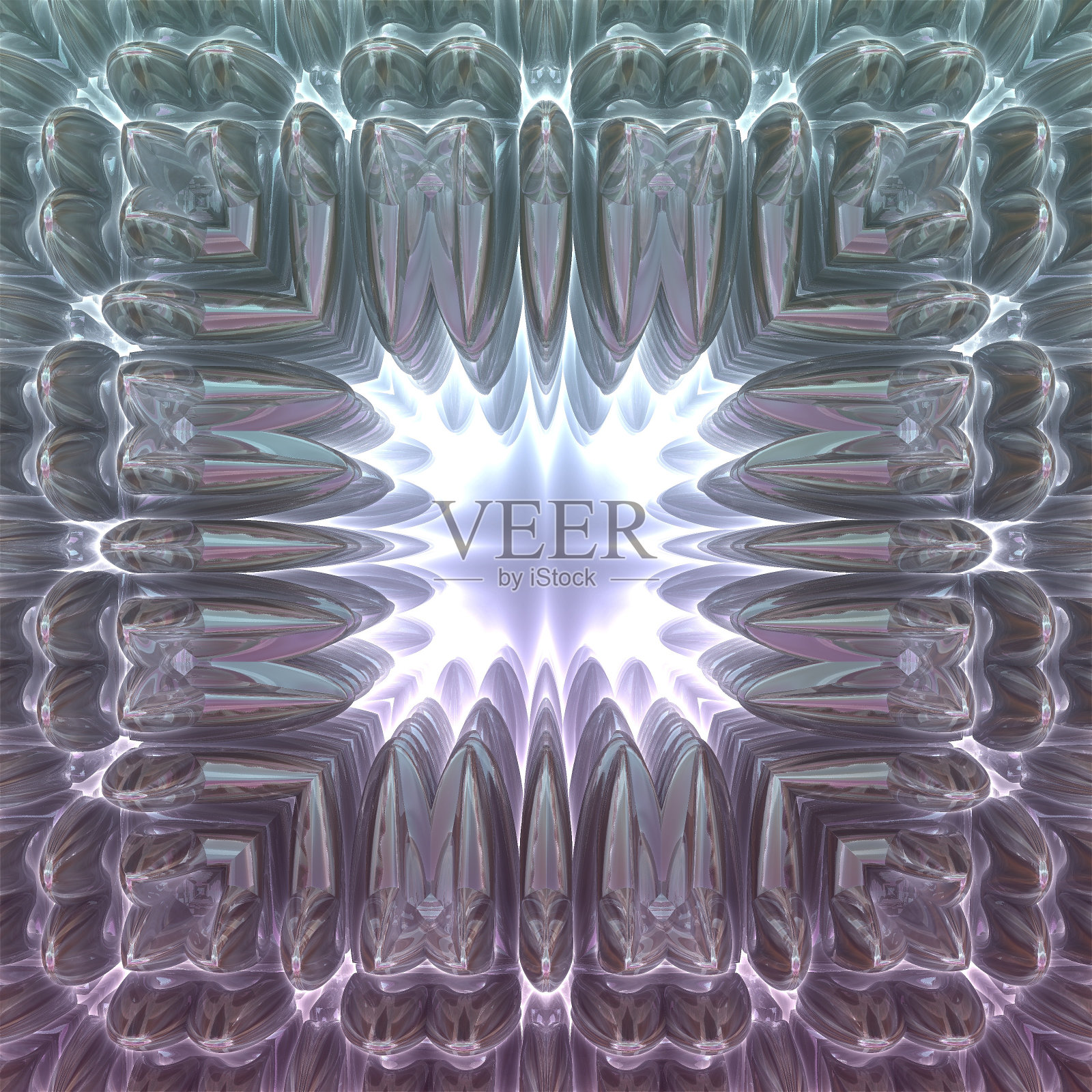 具有反射的三维分形。蓝色和紫色。三维演示照片摄影图片