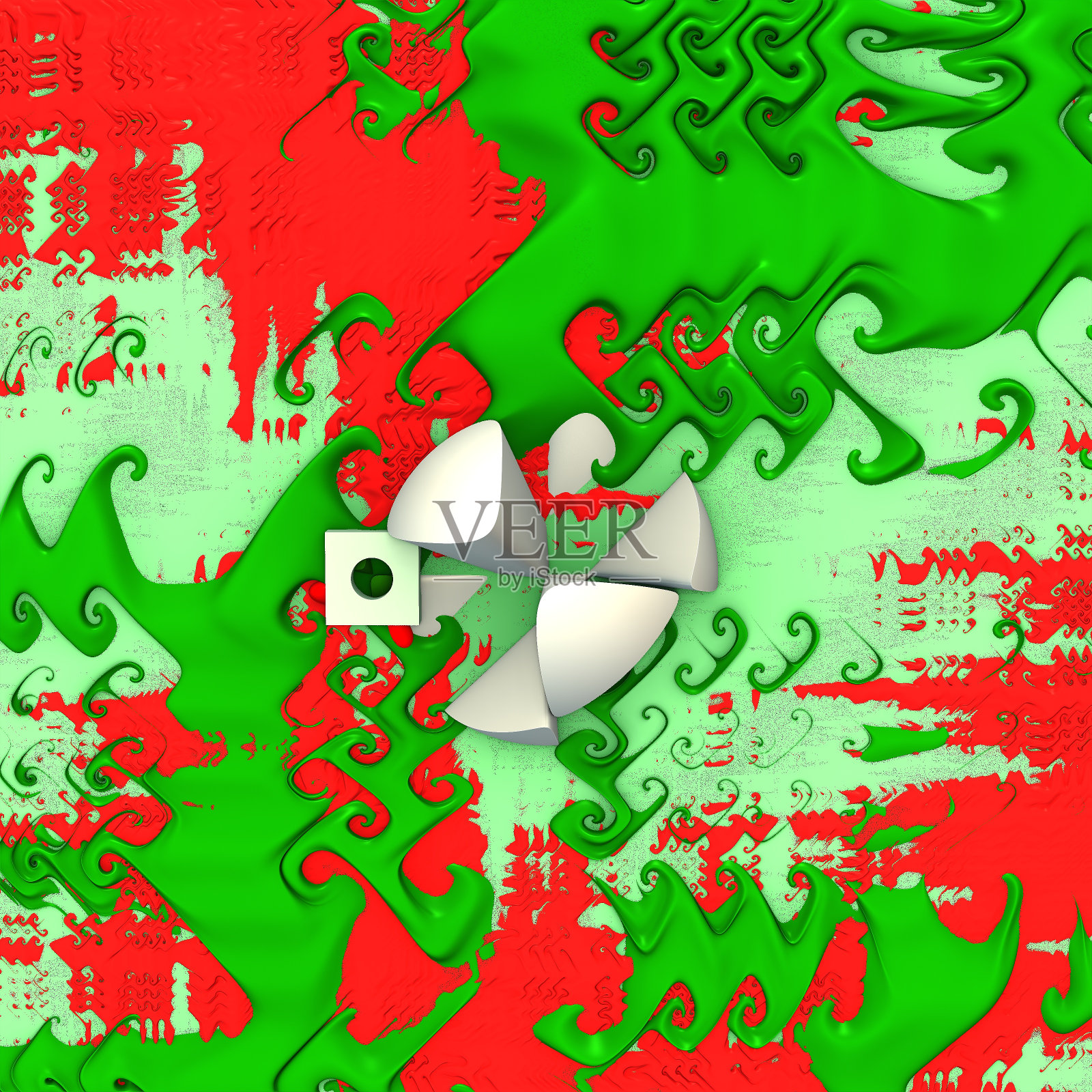 绿色和红色随机分形图案，抽象的三维背景。照片摄影图片