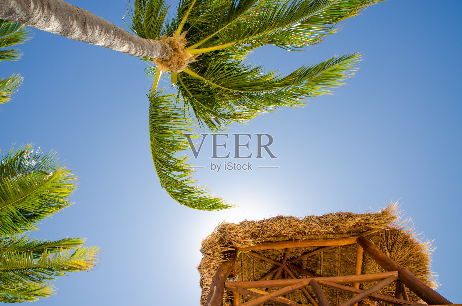 从下面看到的救生员瞭望塔照片摄影图片