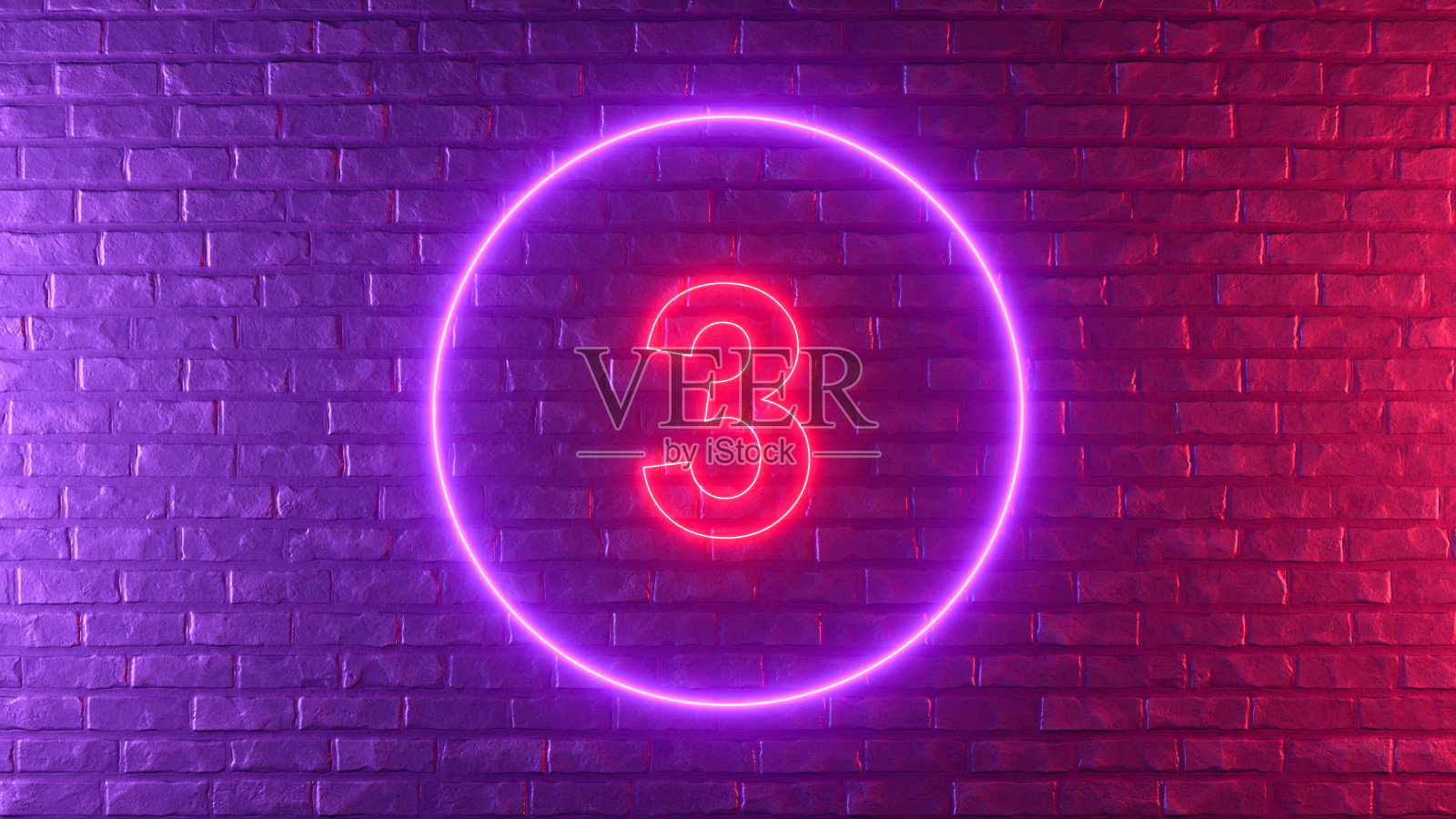黑色砖墙上有霓虹灯的三号照片摄影图片