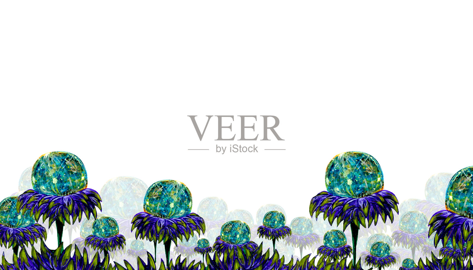 水彩模板花幻想行星水星，紫色花瓣在白色背景为您的设计插画图片素材