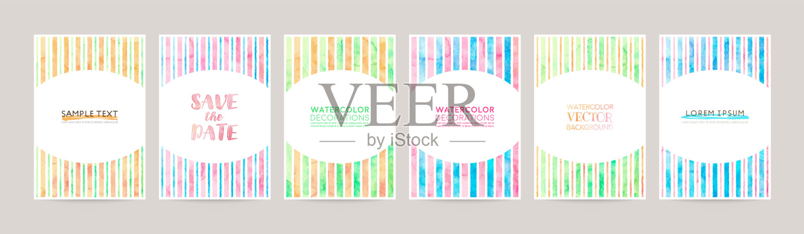 向量卡设计模板条纹线模式，水彩装饰设置插画图片素材
