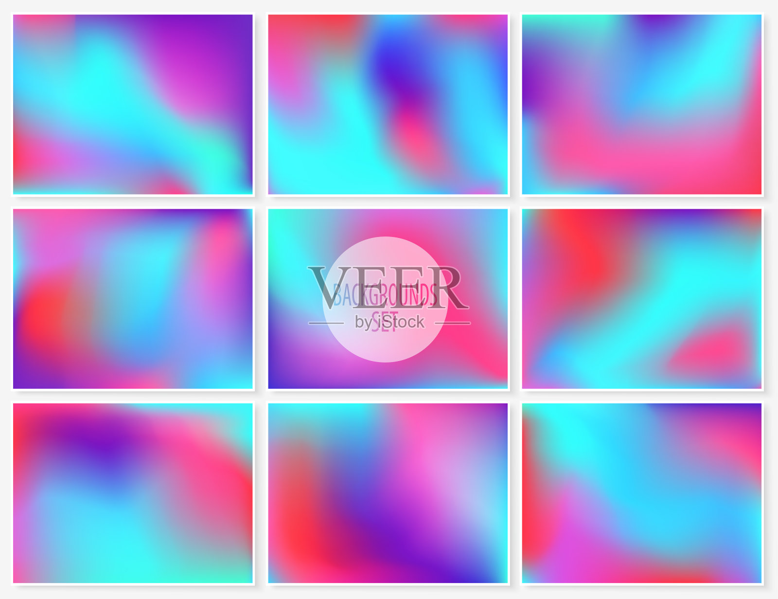 模糊生动的背景设置。平滑充满活力的波普艺术纹理。矢量插图收集壁纸，卡片模板，海报，印刷产品或网页设计。插画图片素材