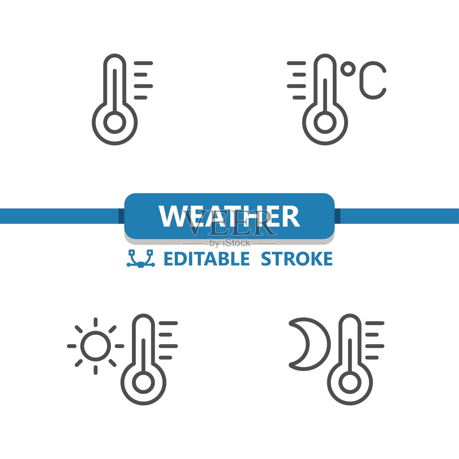 天气图标。温度计，预报，温度，摄氏度，度数，太阳，月亮插画图片素材