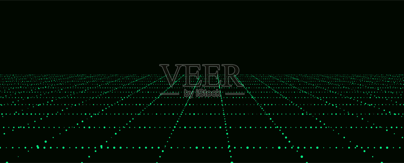 线框的风景。向量角度网格。数字空间。黑色背景上的绿色网格。插画图片素材