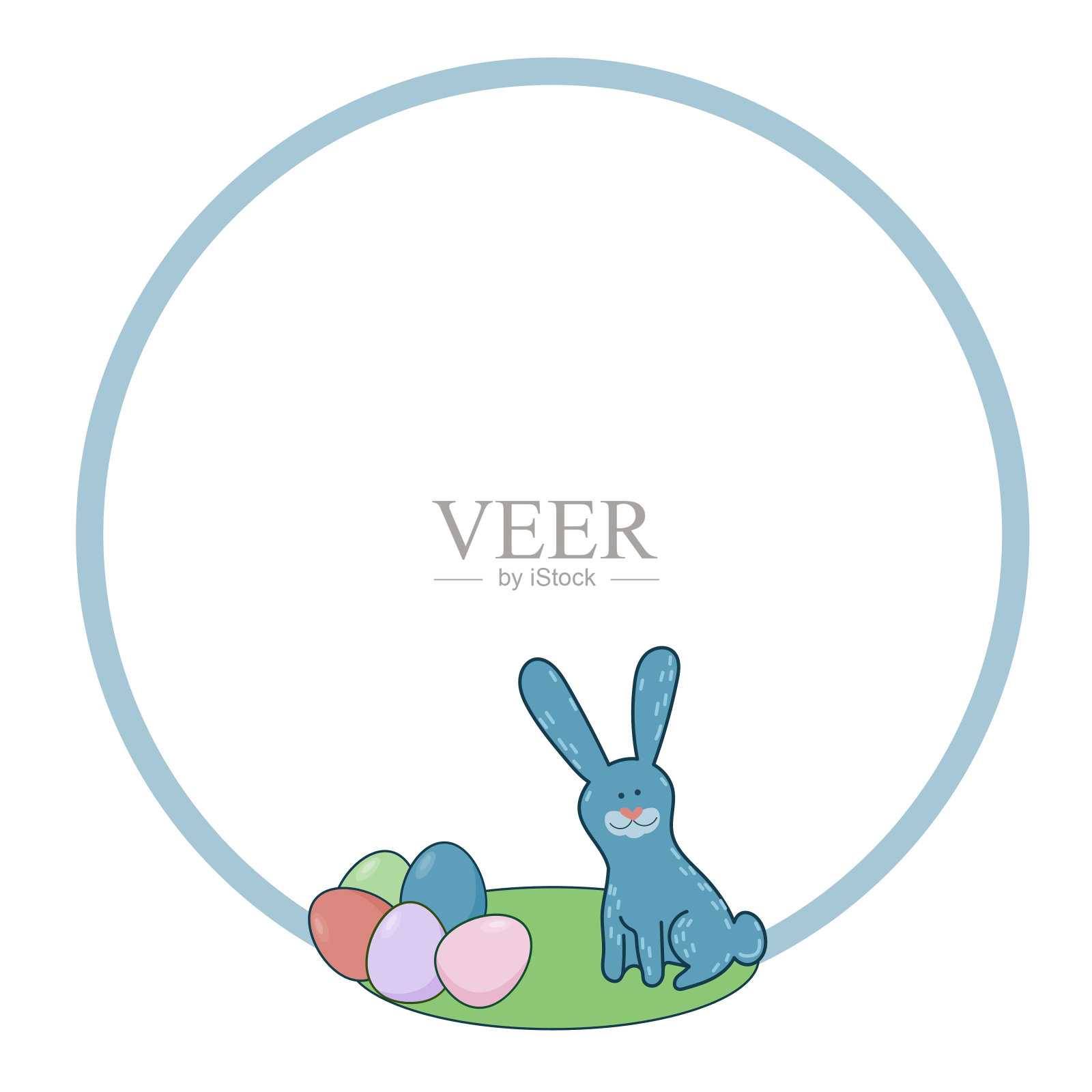 欢乐复活节框架圆形边框儿童卡通Funne兔宝宝装饰元素插画图片素材