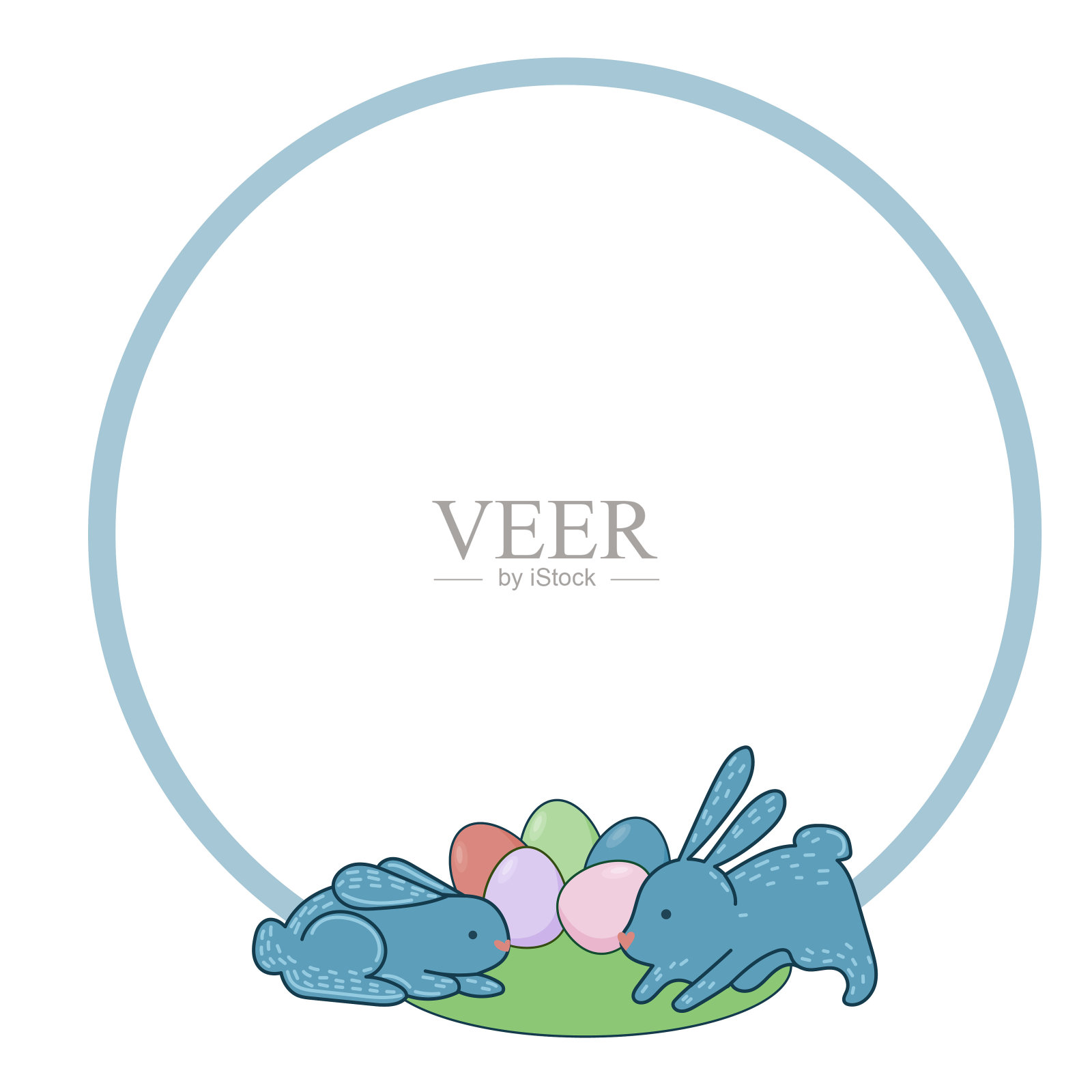 欢乐复活节框架圆形边框儿童卡通Funne兔宝宝装饰元素插画图片素材