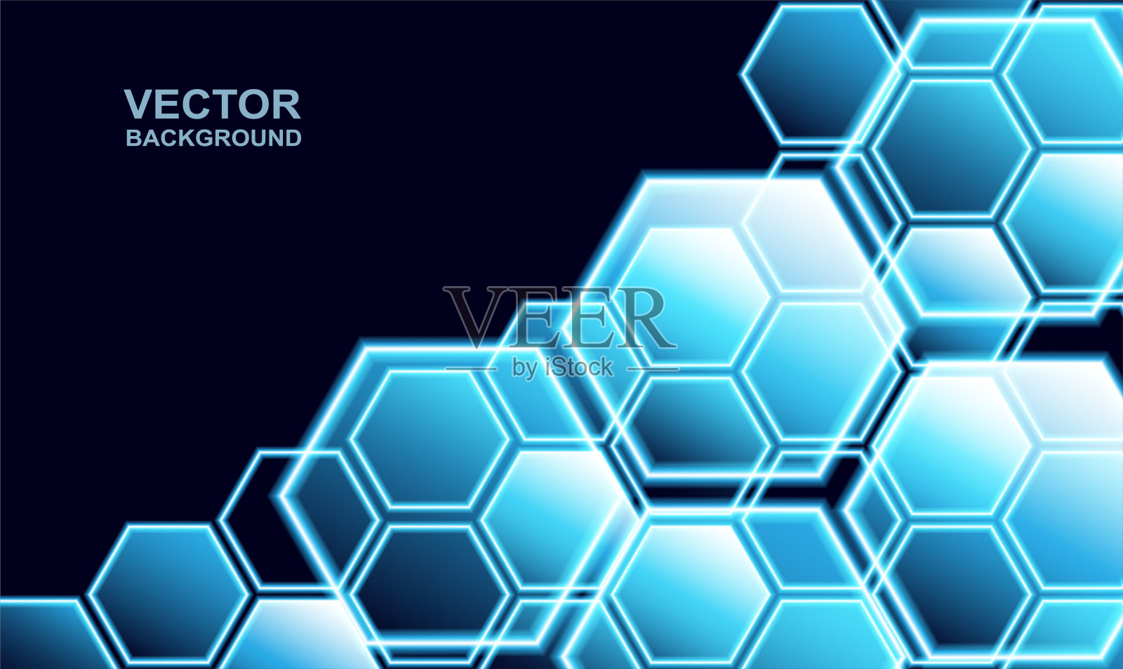 技术或科学概念。丛六边形连接蓝色背景。向量。插画图片素材