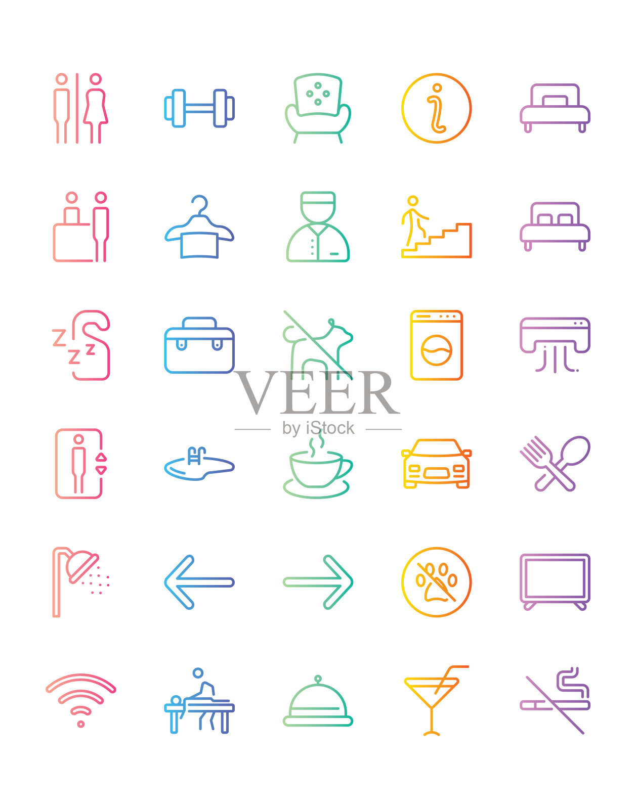 酒店图标设置30孤立在白色背景上图标素材