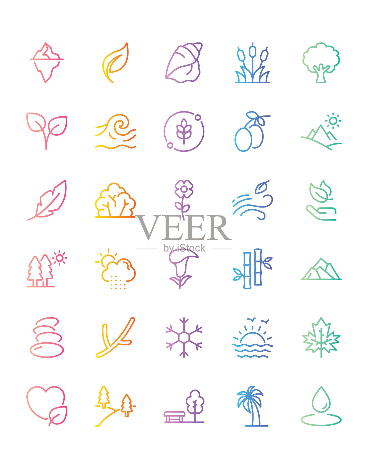 自然图标设置30孤立在白色背景上图标素材