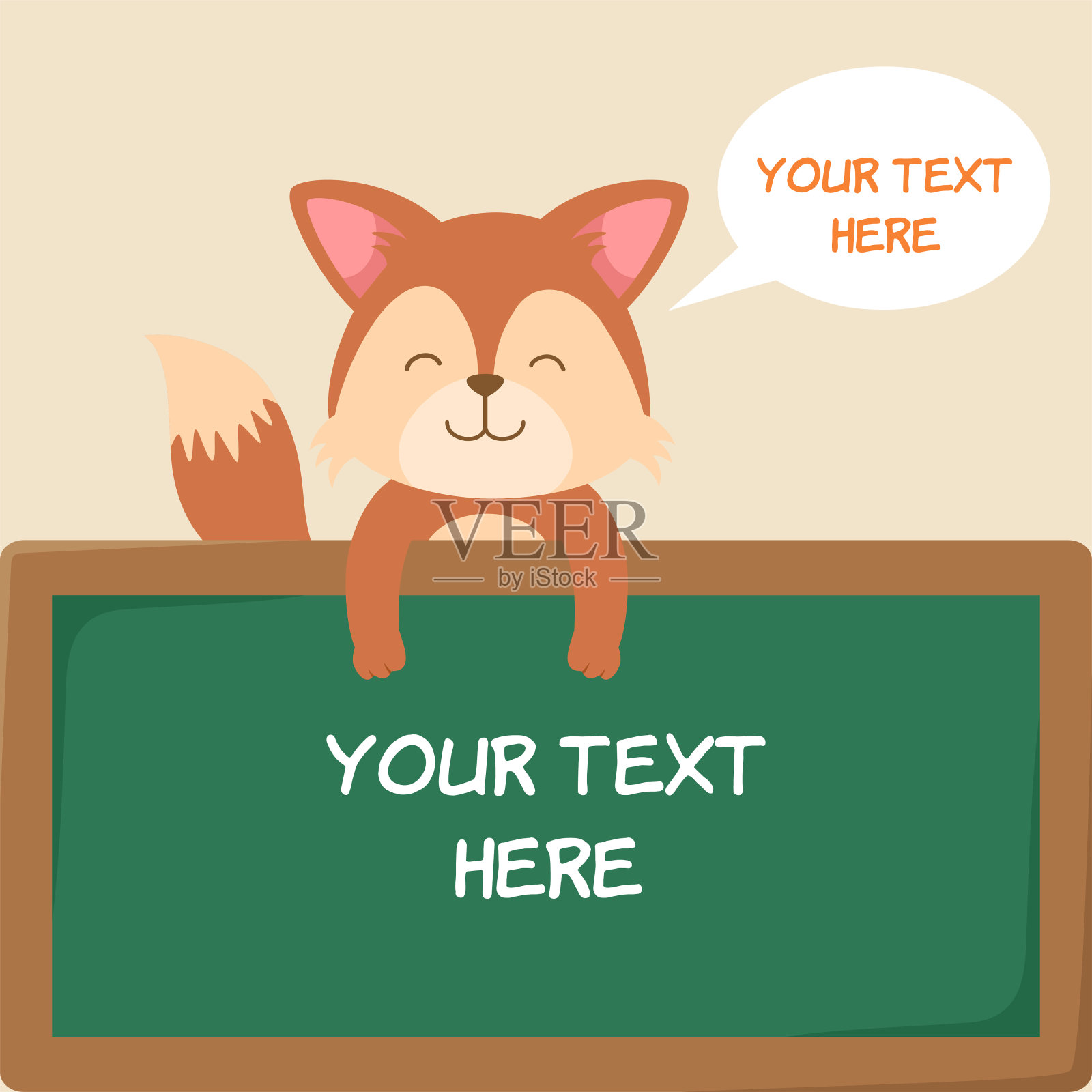 可爱的卡通狐狸和木板设计元素图片