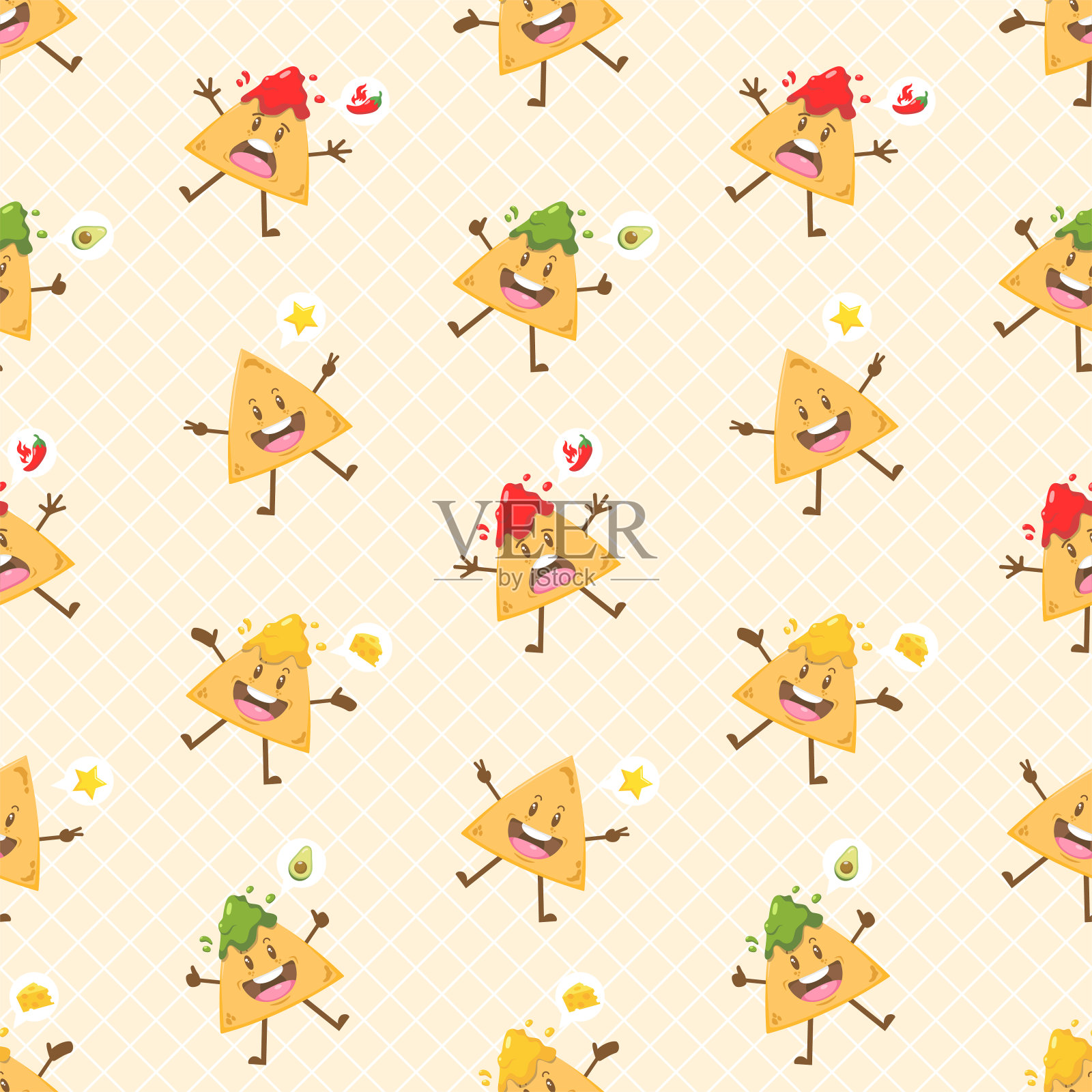 可爱可爱的玉米片角色无缝图案插画图片素材