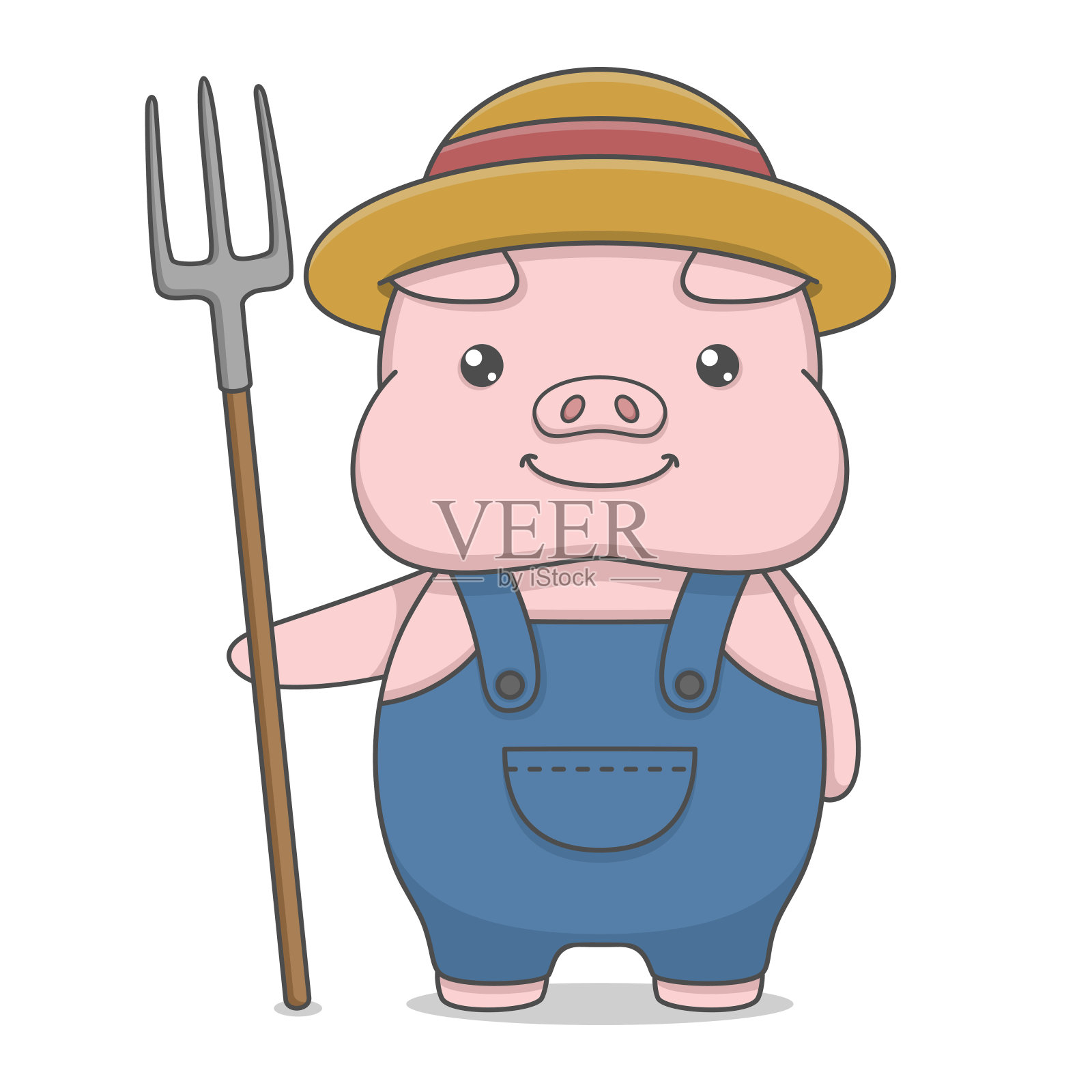 有叉子的可爱农夫猪设计元素图片