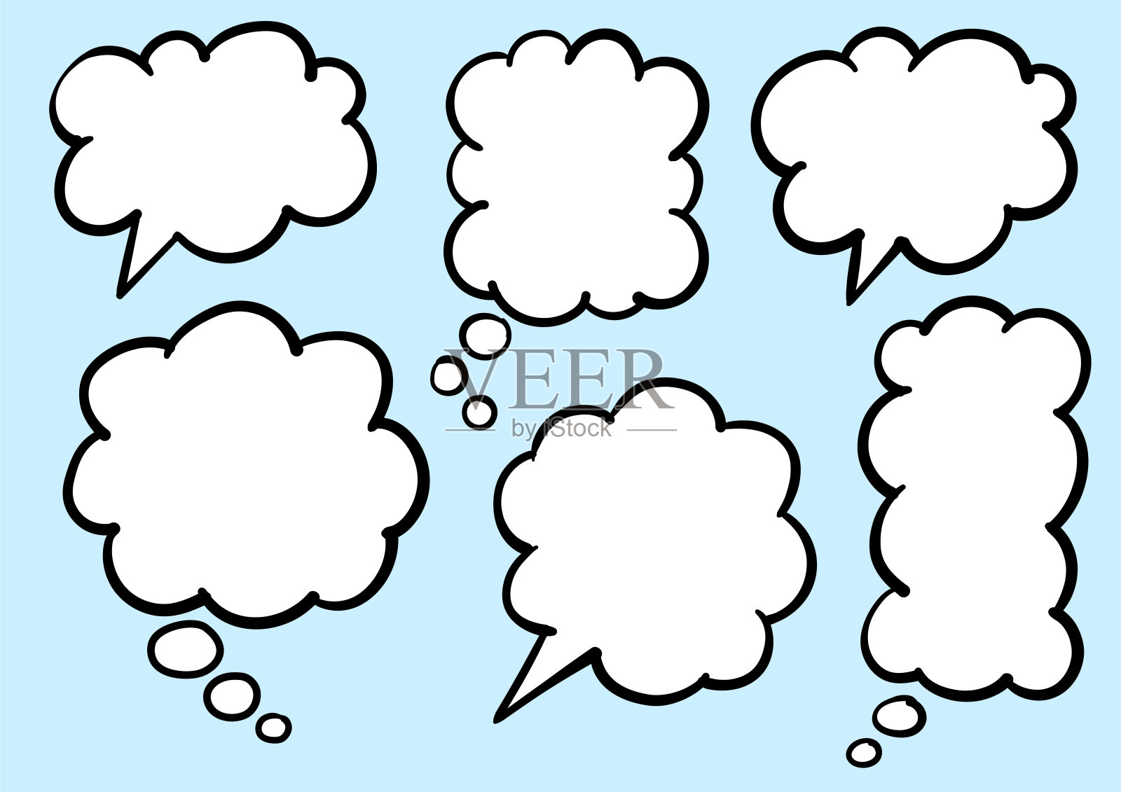 孤立的徒手手的语言气泡和标志卡通，漫画，和涂鸦设计。溢价向量插画图片素材