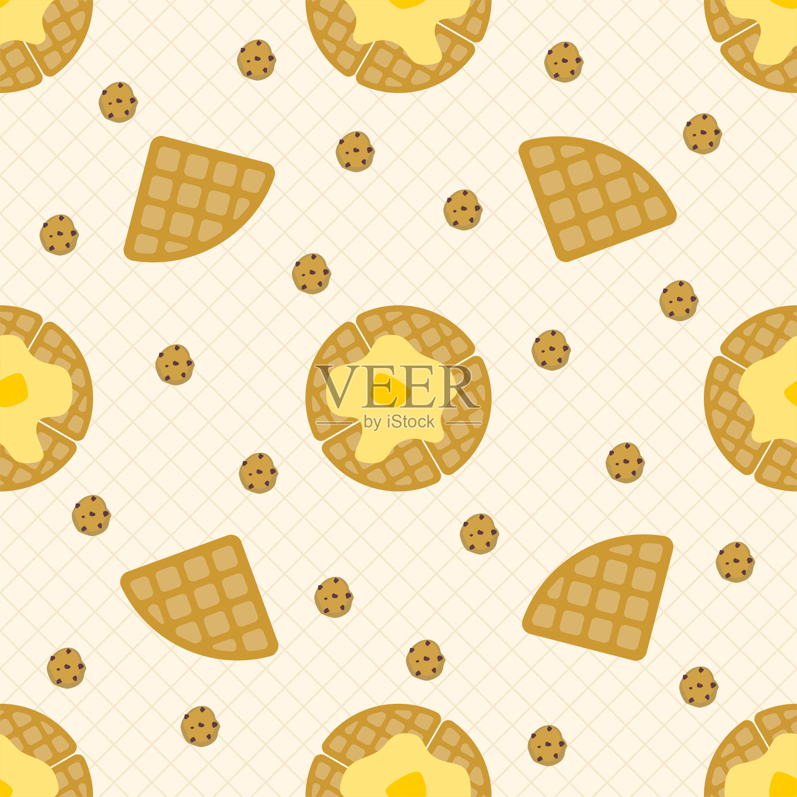 华夫饼和饼干的无缝模式插画图片素材