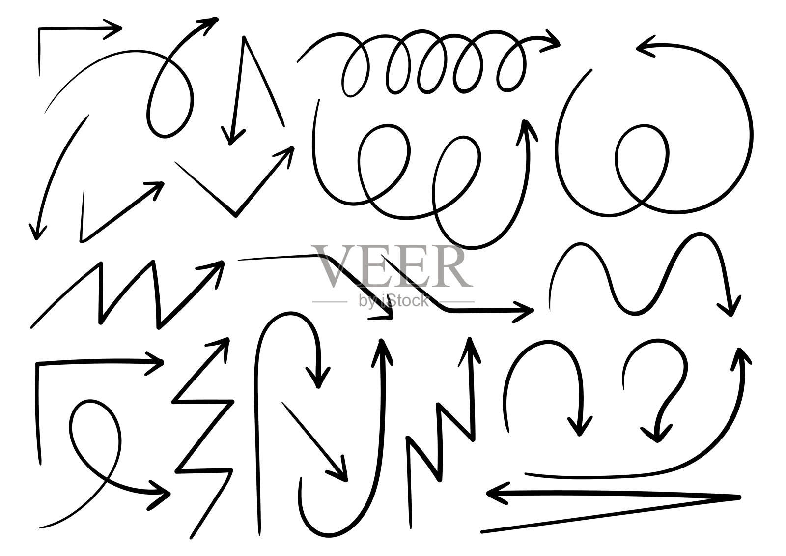 孤立的徒手手绘箭头在白色背景上的元素信息图形，网络，业务演示，概念说明。溢价向量设计元素图片