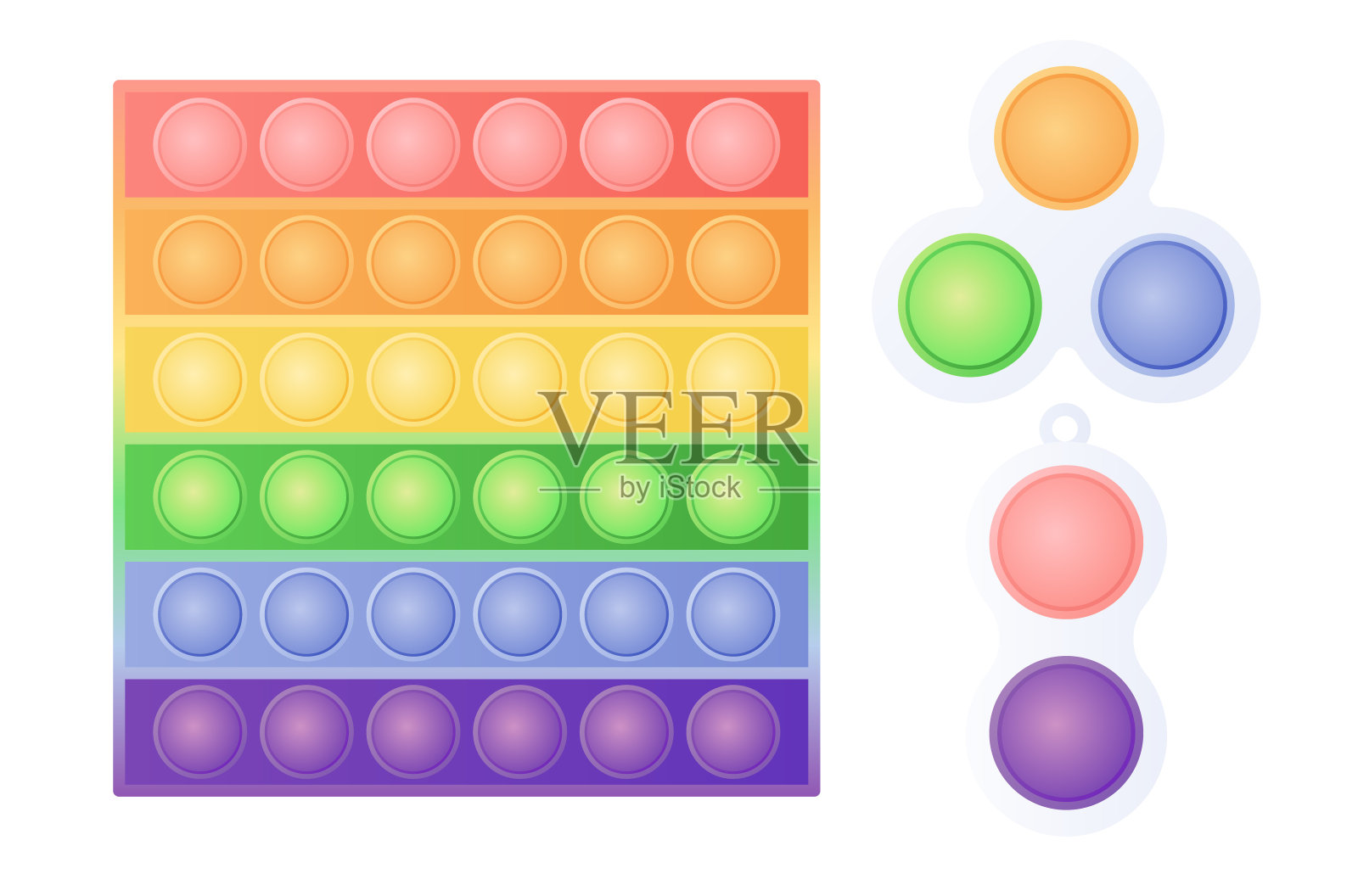 Popit和简单的酒窝感官玩具。烦躁不安的玩具。方形的彩色抗压玩具，有推泡泡。矢量平面插图插画图片素材