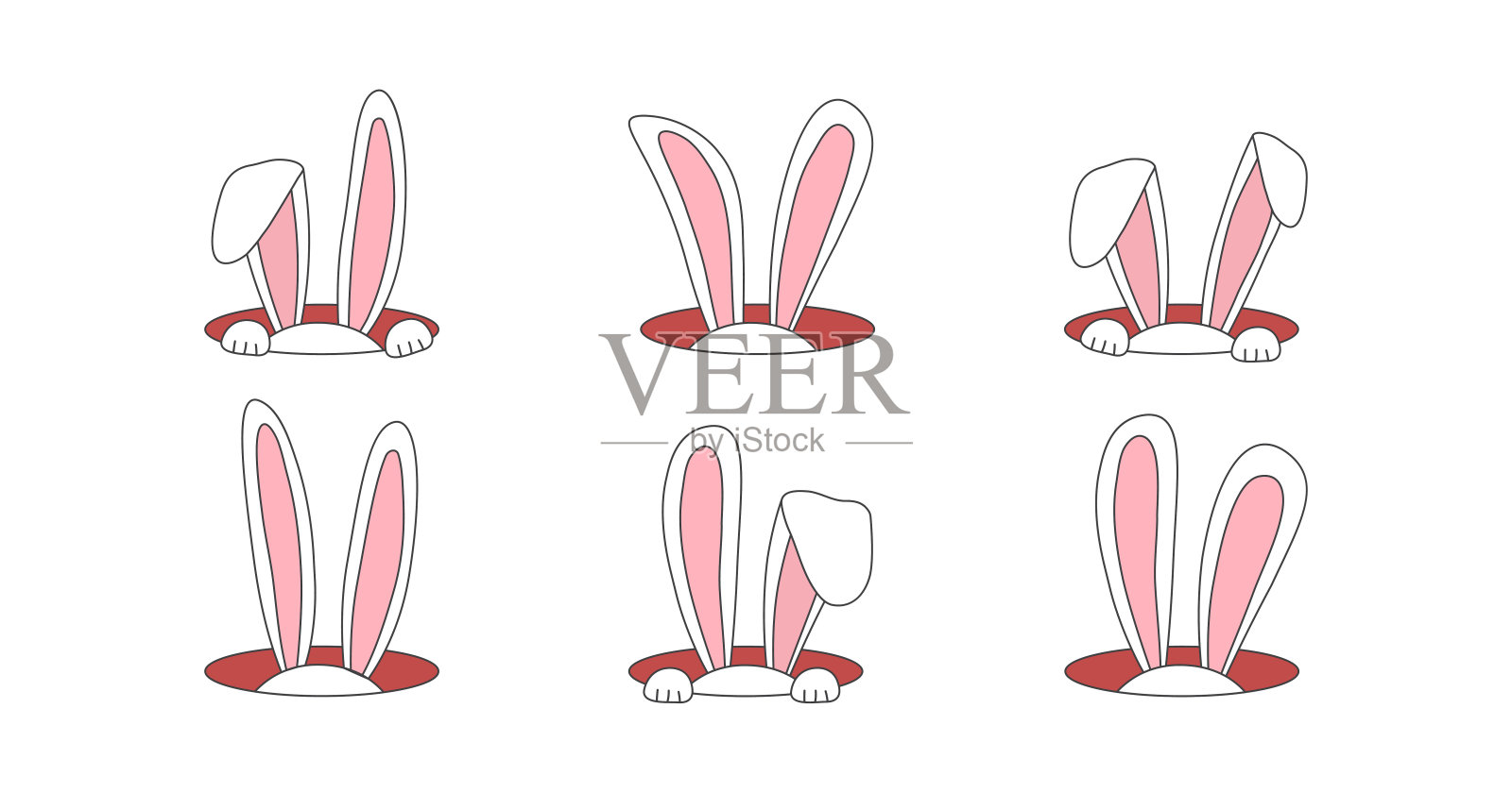 复活节兔子矢量图标，兔子洞，卡通耳朵设置。可爱的动物插图设计元素图片