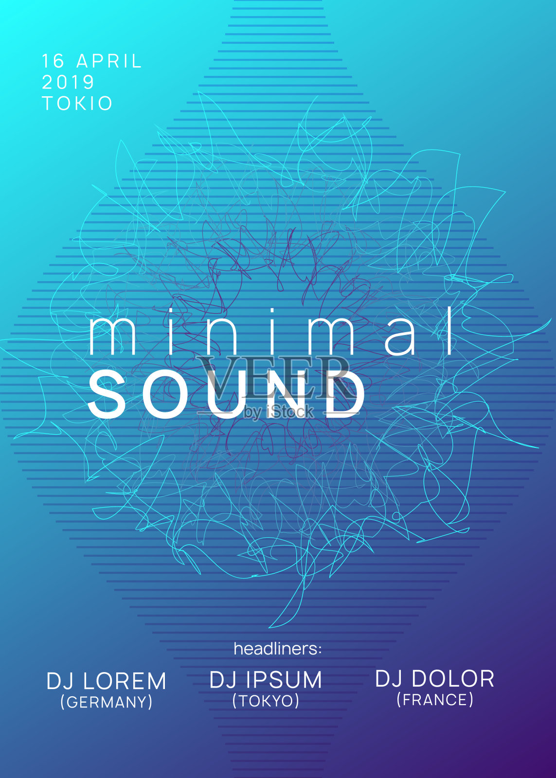 霓虹灯俱乐部传单。电子舞曲。恍惚dj。Electroni插画图片素材