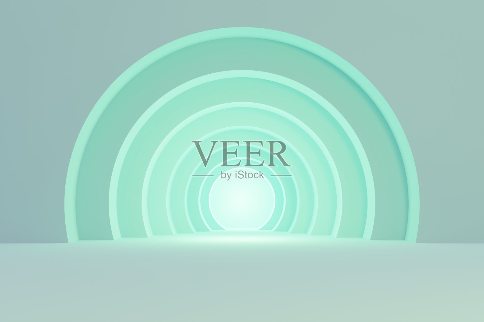 柔和的薄荷背景拱隧道与发光的建筑元素3d插图照片摄影图片