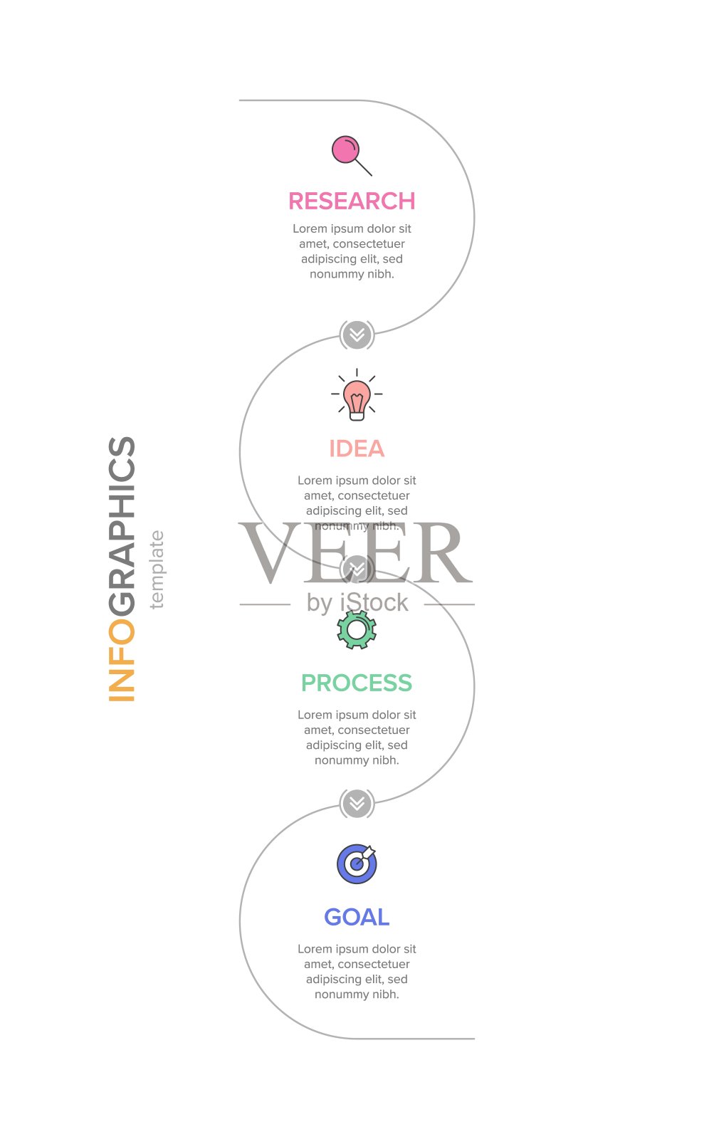 垂直信息图形设计图标和4个选项或步骤。细线。信息图的业务概念。可用于信息图形，流程图，演示文稿，移动网站，印刷材料。插画图片素材