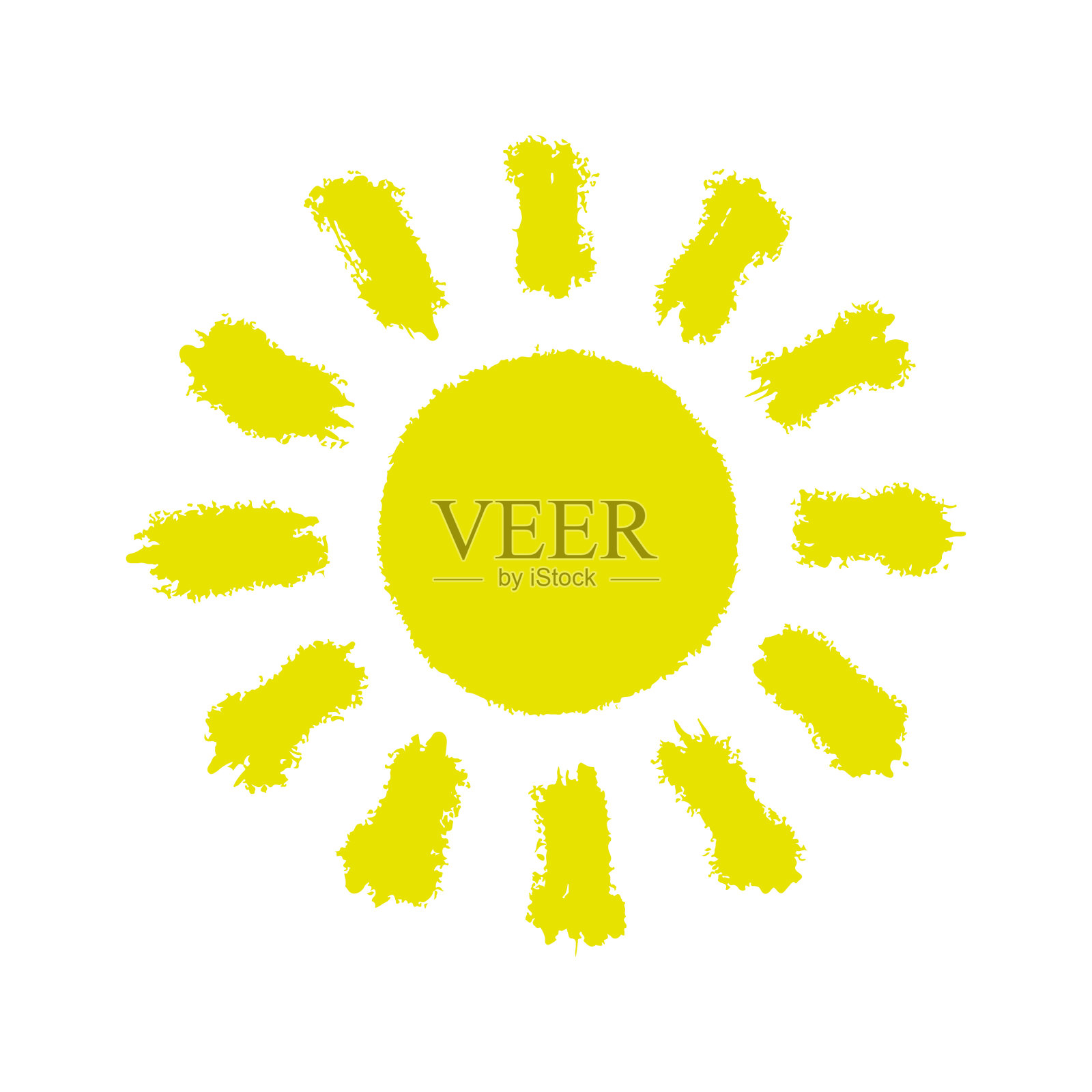 太阳图标。彩色素描。前视图。矢量简单平面图形手绘插图。白色背景上的孤立对象。隔离。插画图片素材