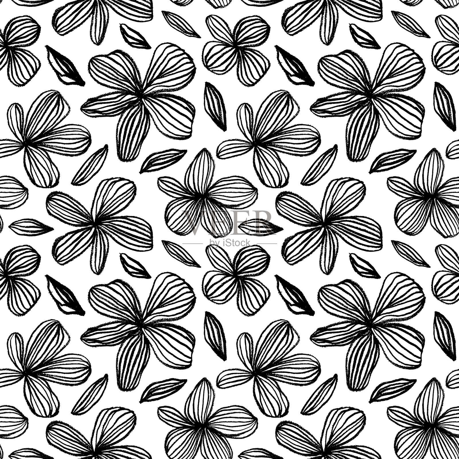 摘要雏菊花无缝模式在线性风格。插画图片素材