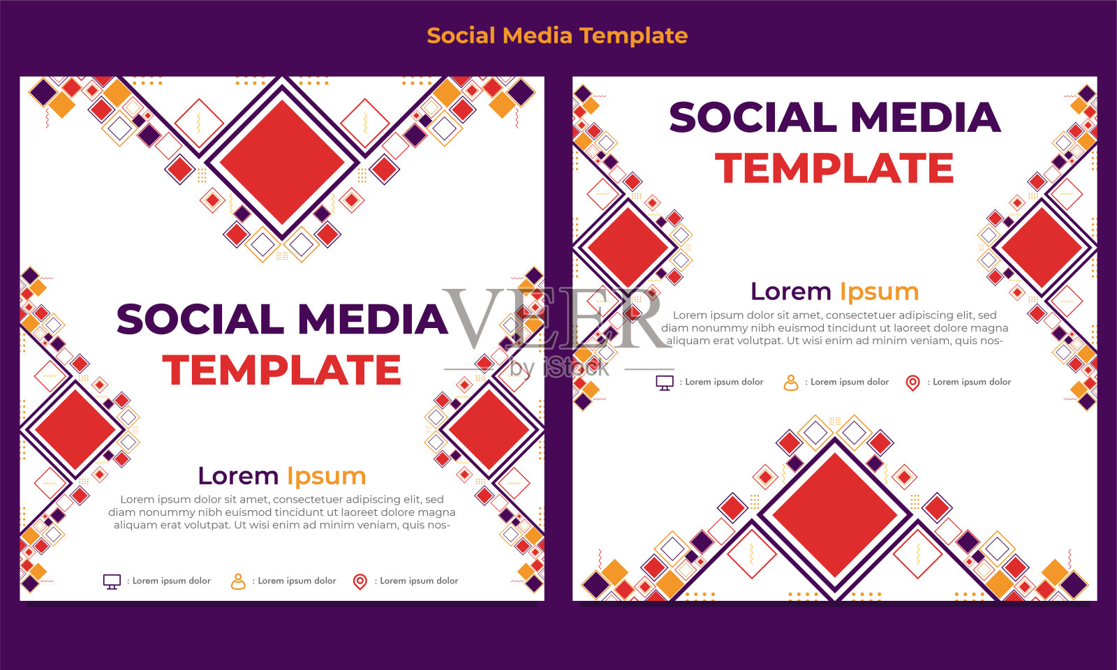 彩色三角形几何形状社交媒体帖子模板设计模板素材