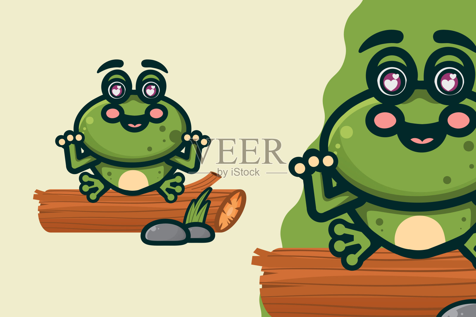 可爱的小青蛙分枝卡通人物插画图片素材